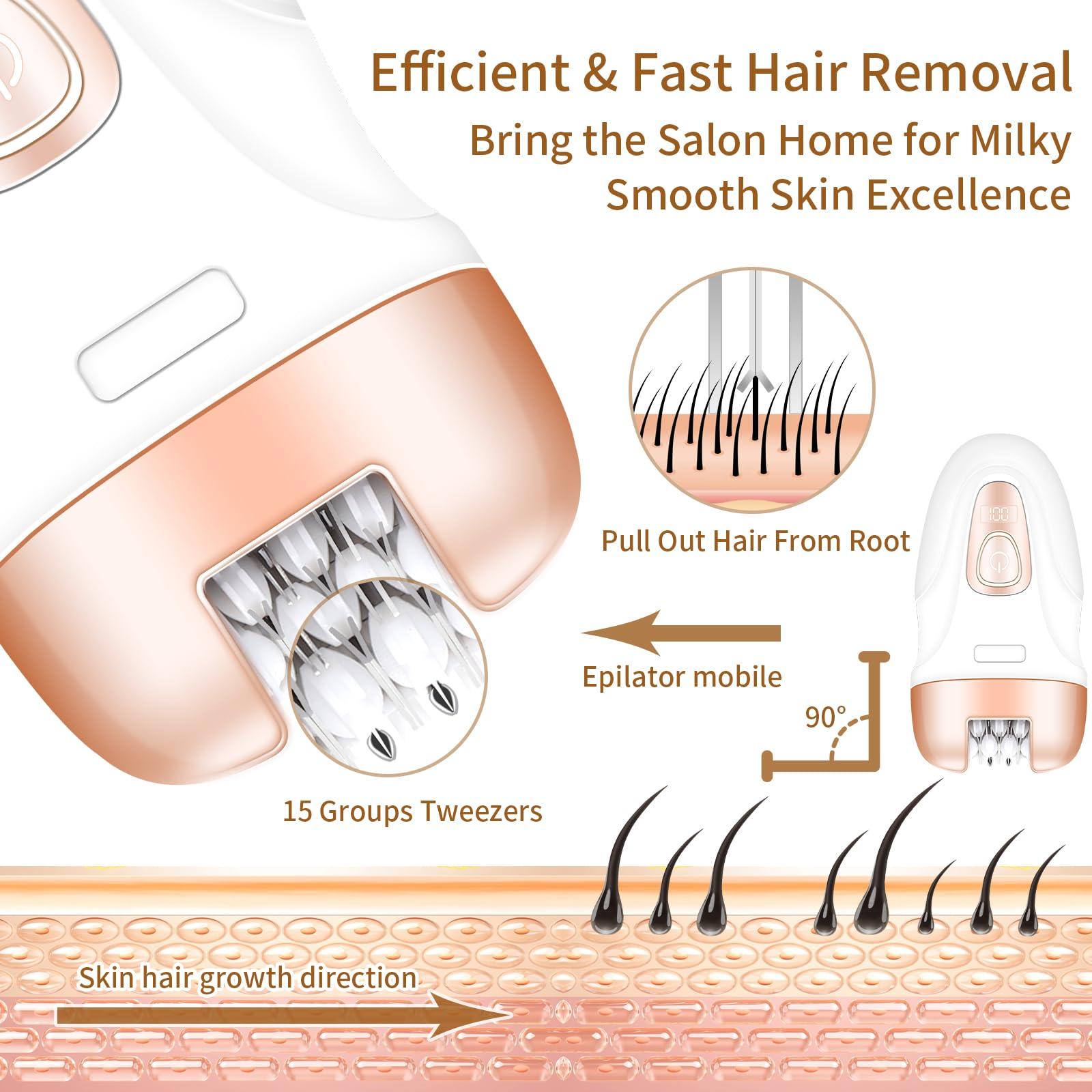 HaetFire Epilator for Women, Face Hair Epilator for Women, Portable 2 Speed Electric Lady Shaver Epilator, 3 in 1 Epilator Hair Removal with Hair Removal Device, Foot File, Lady Bikini Razor for Arm Leg Body