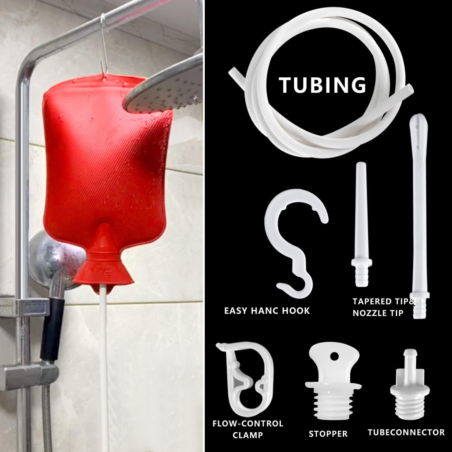 Maopotoufu 2 Quart Home Enema Bag Kit with Hose Enema Tips and Controllable Water Flow Clamp- Enema Bag for Colon Cleansing EnemasRed