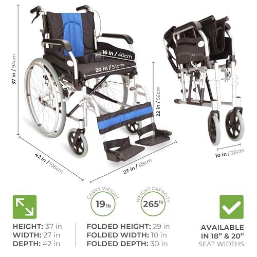 Elite Care Lightweight Aluminium Folding self Propel Wheelchair with 20-inch Extra Wide seat ECSP01-20