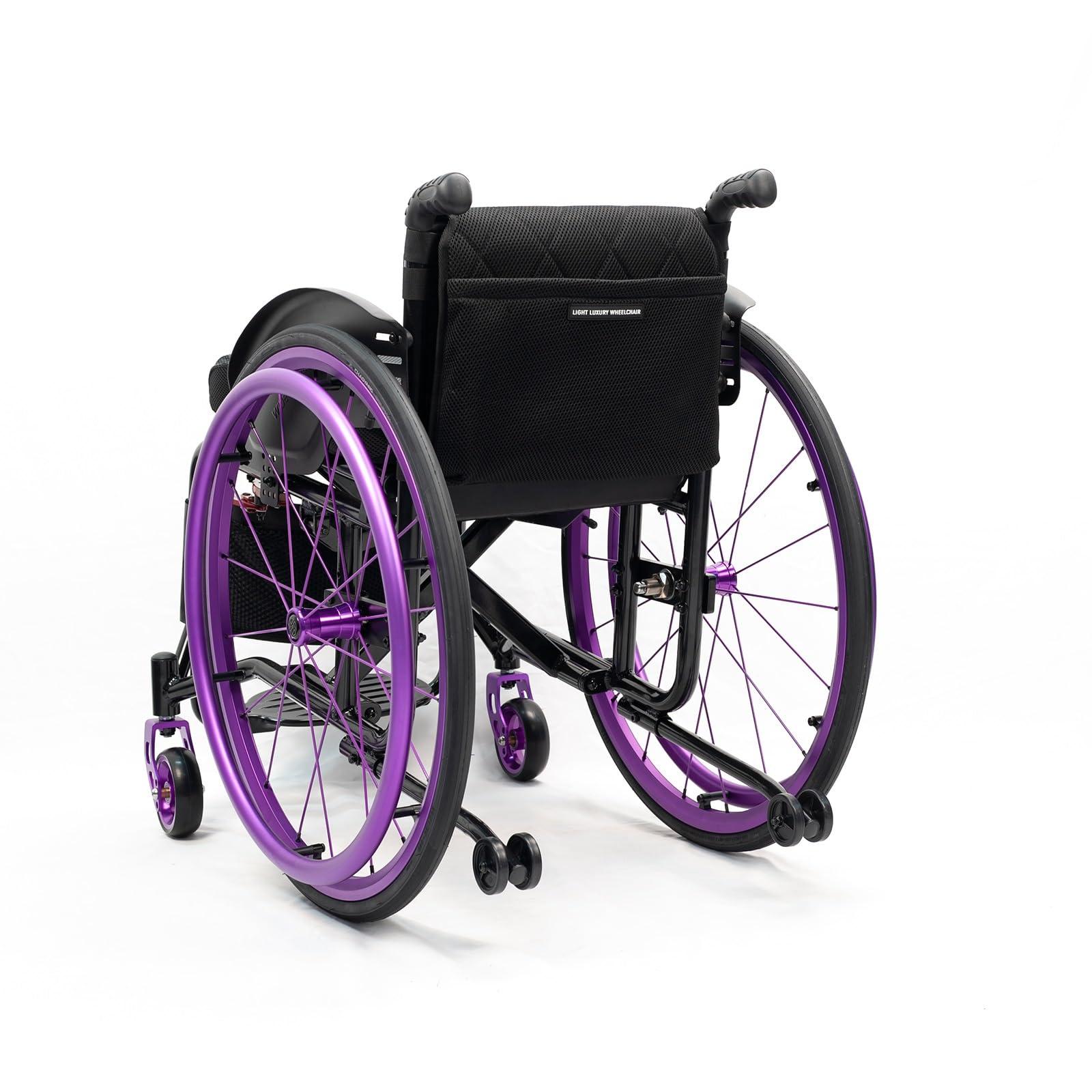 Atduglanix Folding All-Terrain Ultra Lightweight Sports Wheelchair Adjustable Footrest and Seat Height, Handbrakes Quick Release Rear Wheels & Anti-Tip Wheels(Purple,Seat Width 40cm/15.74in)