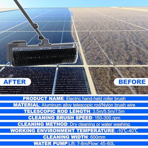 agreilduite agreilduite Solar Panel Electric Cleaning Tool/House Water Fed Pole Kit/Photovoltaic Panel Electric Cleaning Brush,360 Automatic rotation brush head+3.5/5.5/7.5M Extension Pole,5.5m/18ft