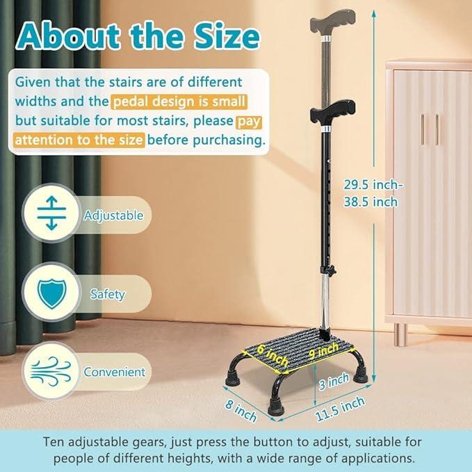 NEPPT Stair Climbing Cane Half Step Stair Walker Aid Devices Stairway Lift for Elderly Seniors Assist Helper Adjustable 4 Pronged Quad Base Balance Stability Walking Sticks