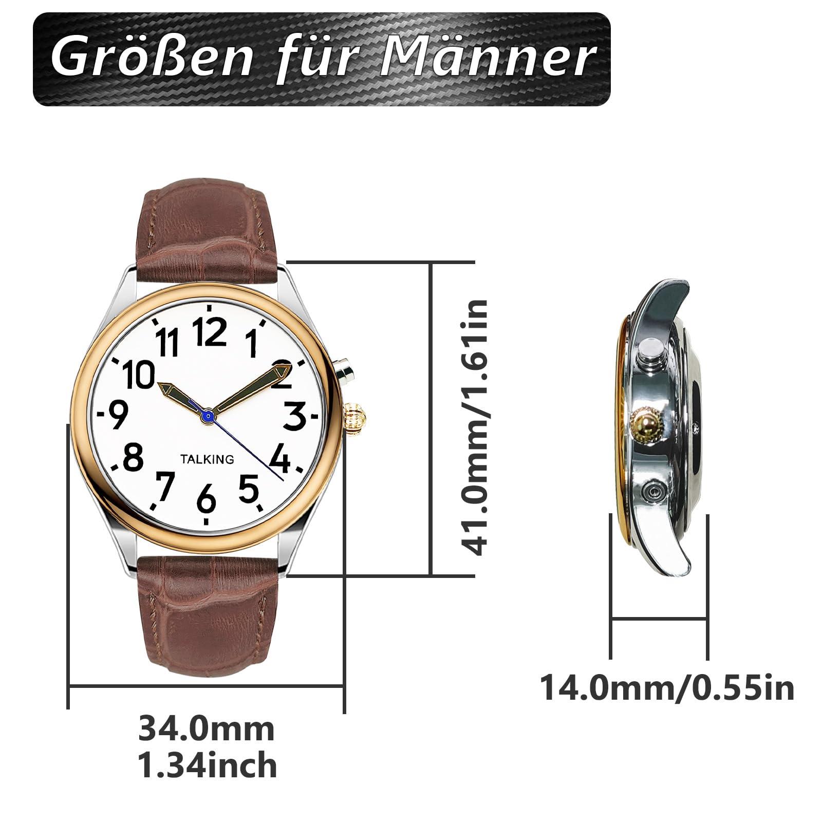 MAUJOY MAUJOY Talking Watch for Men for Blind Seniors with Visual Impairment, Loud and Clear Voice, Speaks German, Brown-a, Modern