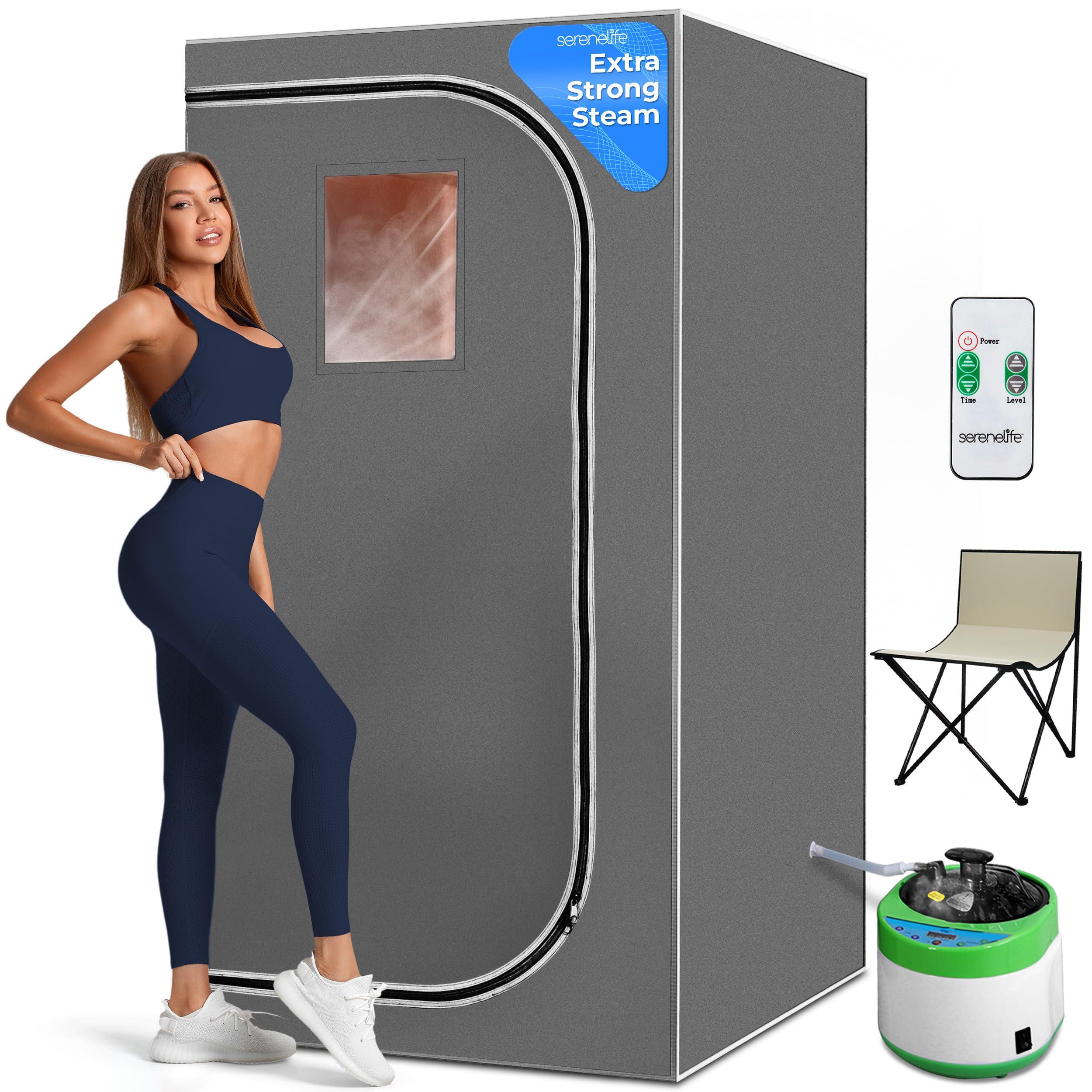 SereneLife SereneLife Portable Sauna, Full Size Infrared Home Spa, indoor sauna tent, steam room, home sauna tent, steam sauna tent, One Person Sauna box for home, with Free Heating Foot Pad and Portable Chair