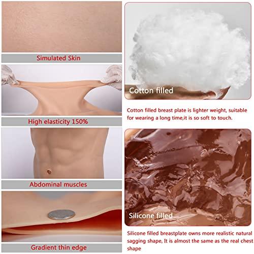 PROPFE PROPFE Silicone Muscle Suits Cosplay Costume Breastplate False Body Bodysuit Half Body Simulation Skin Boobs for Crossdresser