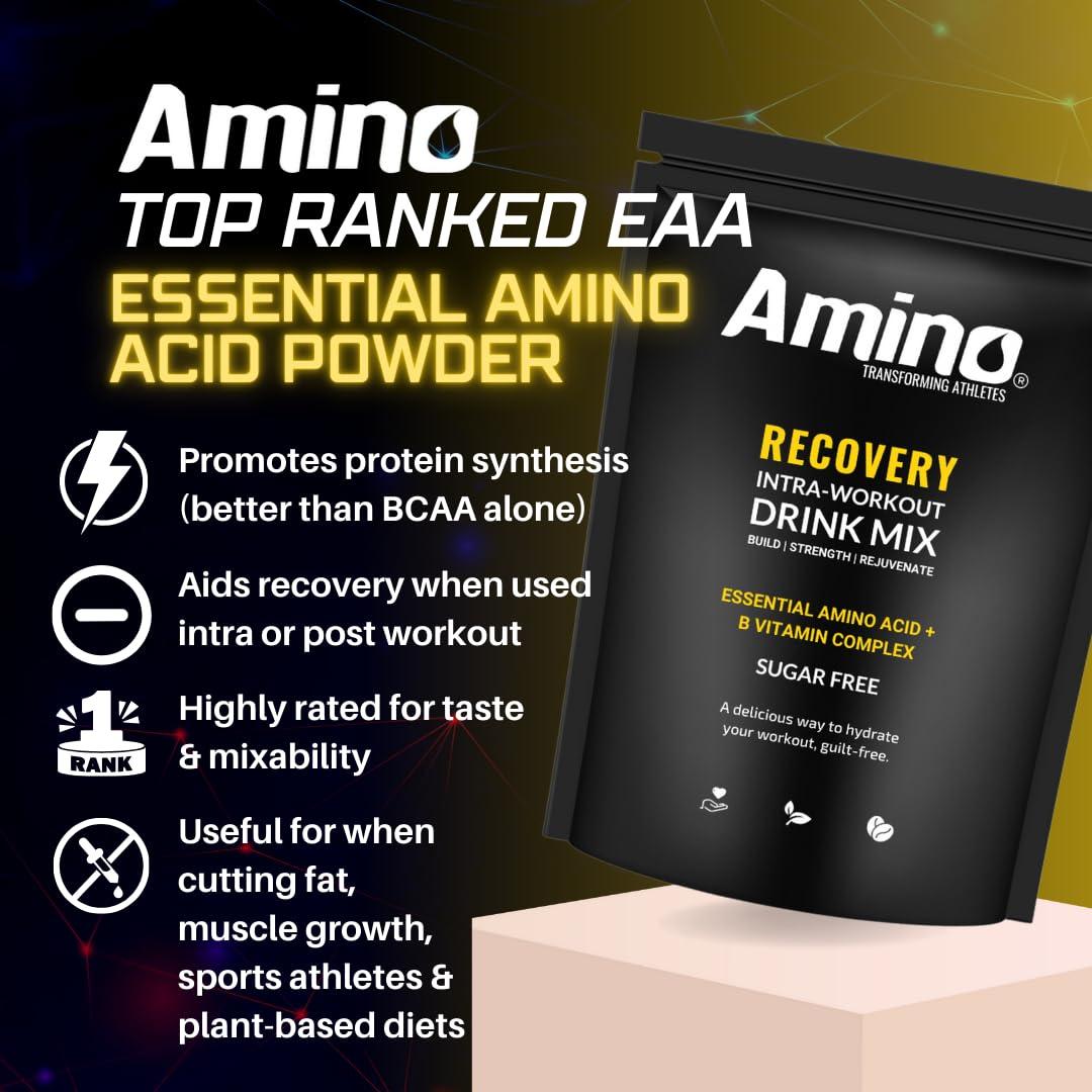 Amino Amino Recovery - EAA & BCAA Intra Workout Powder - Amino Acid Recovery Drink - 5000mg EAA Amino Acids & BCAA Powder - Protect Muscle & Aid Recovery - Sugar Free & Vegan (Red Berry, 66 Servings)