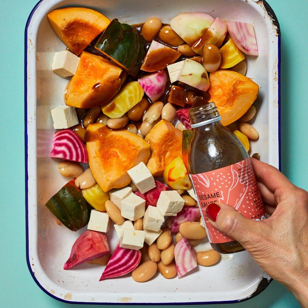 nojo Sesame Sauce with Sesame Oil for Stir Fry, Marinade, or Dressing | Non-GMO & No Added Sugar | Gluten-Free, Nut-Free, Vegan | 200ml x 6 Recycled Glass Bottles I NOJ Sesame Sauce