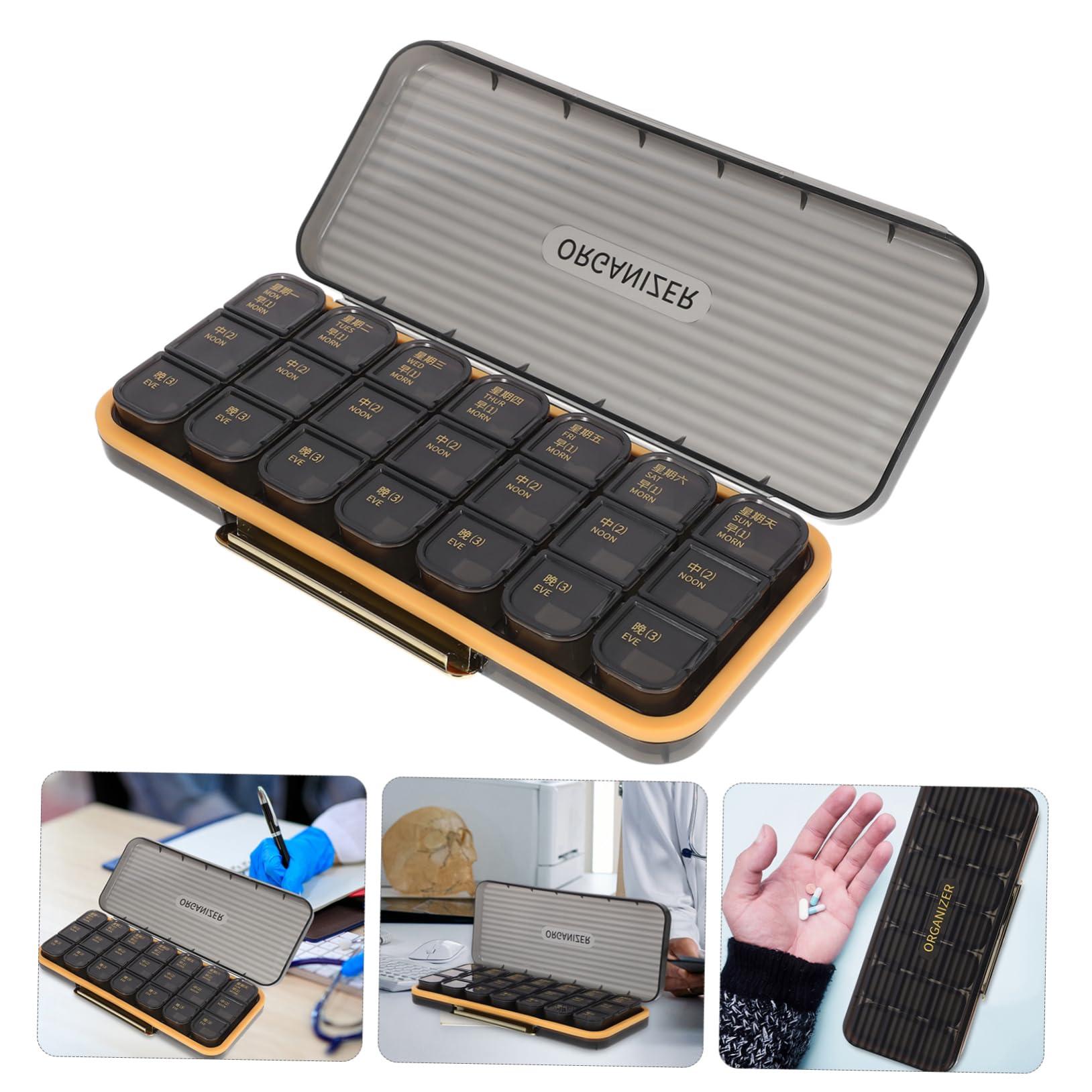 GOOHOCHY GOOHOCHY Portable Weekly Pill Organizer Compartments Travel-Friendly Medicine Storage Box for Easy Dispensing for Seniors and Outdoor Use Black