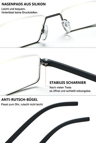 LANOMI Lanomi Rectangle Reading Glasses Metal Half Rim Flexible TR90 Arm Blue Light Blocking Reader Aid Eyeglasses with Case Black(HD Lens) 2.75