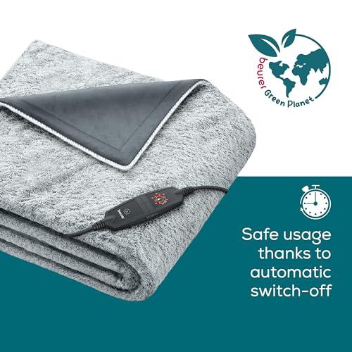 Beurer Beurer HD75 Nordic Grey Green Planet Electric Blanket, Heat Blanket Made from Recycled Material, Cuddly Soft, 6 Temperature Levels, Machine Washable, Automatic Shut-Off, 180 x 130 cm