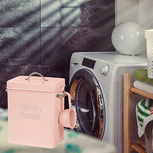 perfectshow Washing Powder Bucket Square Laundry Powder Storage Box Container, Square Washing Powder Storage Container Airtight Lid & Handles (Pink)