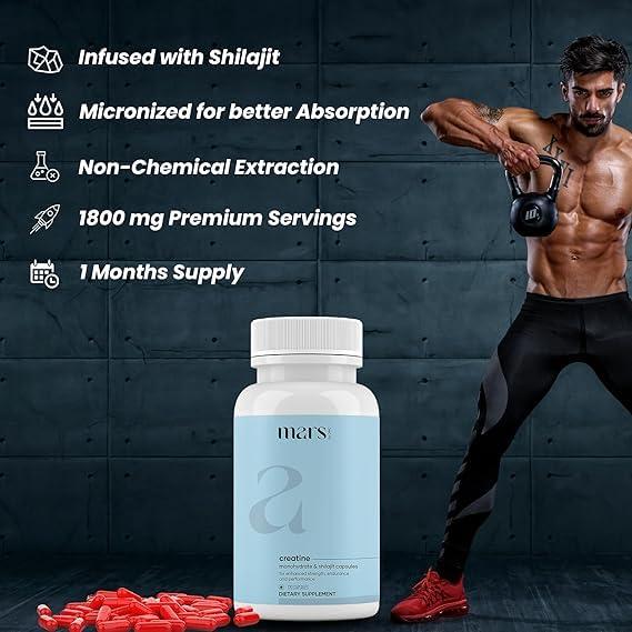 mars by GHC Creatine Capsules Powered with Shilajit by by GHC (120 N) - Pack of 3 | Supports Overall Well Being | Good Health Company