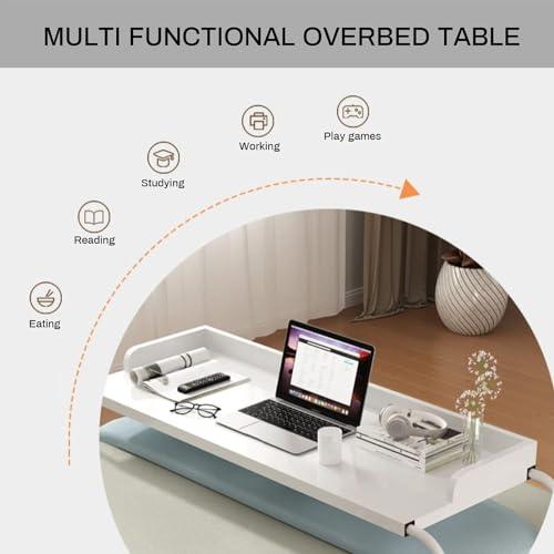 FreshCart Basics Laptop Bed Table Overbed Table With Wheels Adjustable Height, Portable Lap Desk, Breakfast Table, Serving Tray, Standing Workstation Food Tray Desk Rolling Medical Table(Color:Wood)