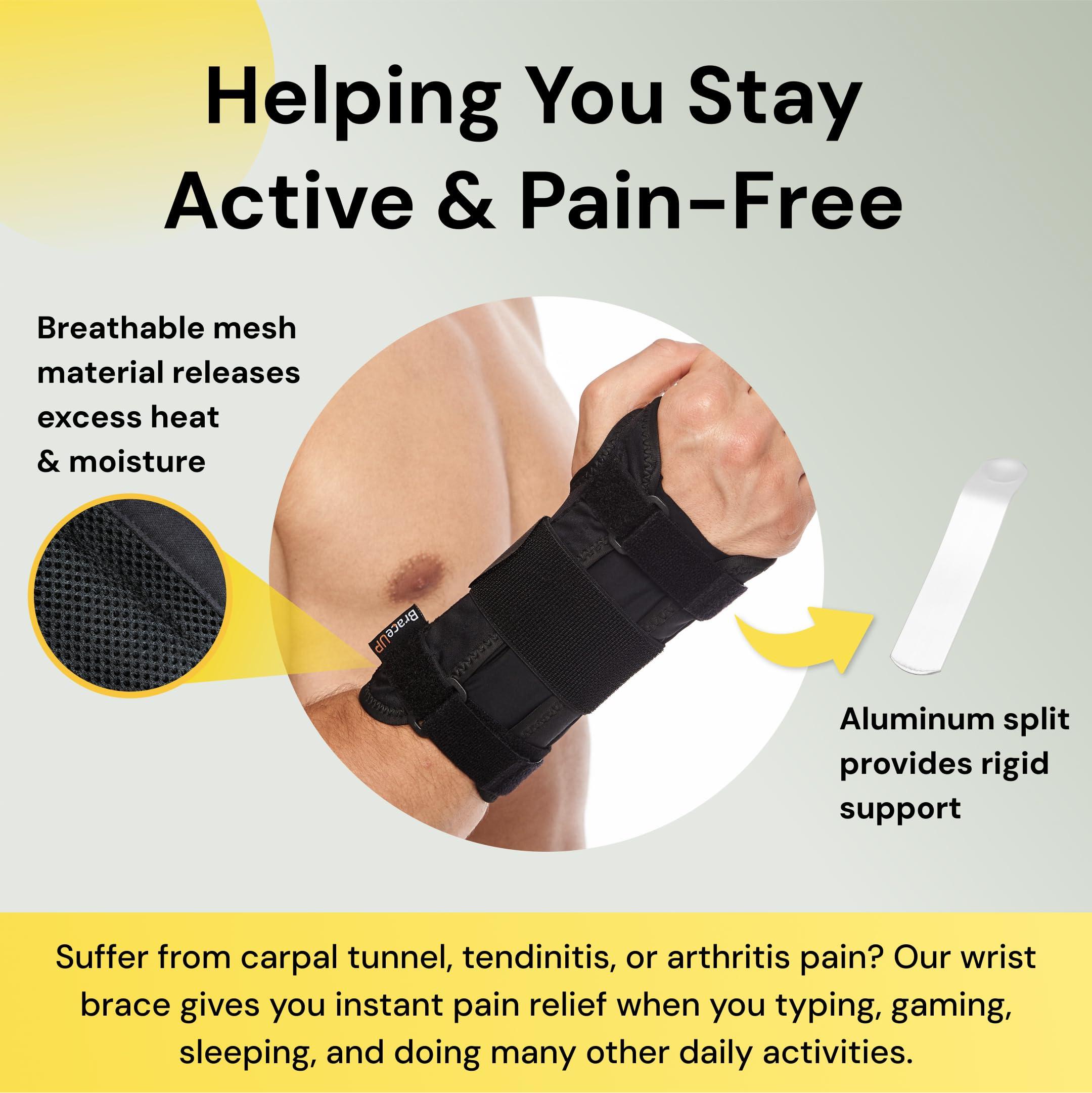 BraceUP BraceUP Wrist Support Brace with Metal Hand Splint for Carpal Tunnel Wrist Support, Left or Right Hand Support and Tendonitis Arthritis Pain Relief - for Men and Women (S/M, Left Hand)