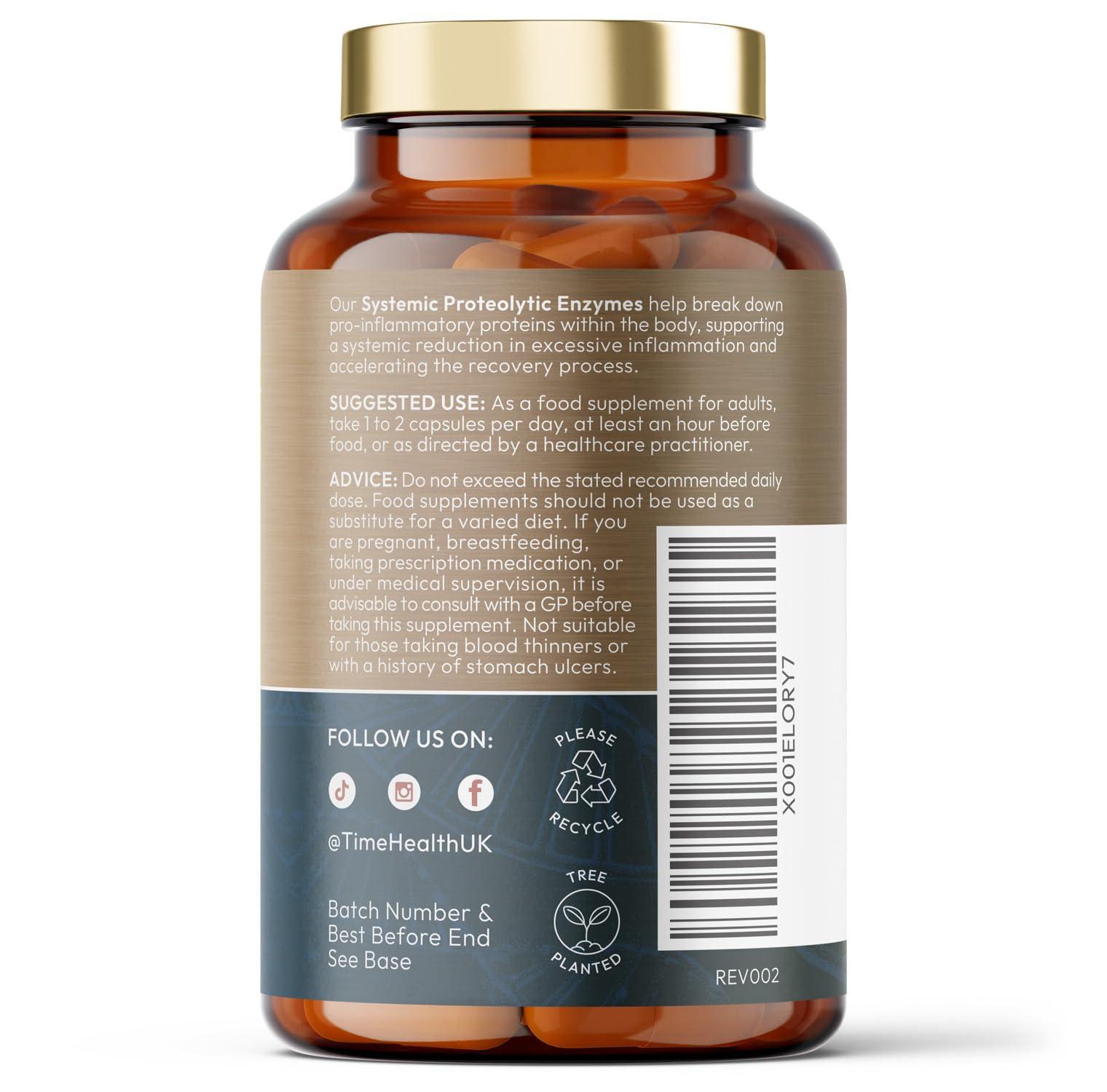 Time Health Systemic Proteolytic Enzymes Complex Repair & Recovery Mixed Enzyme Formula with Ginger & Ionic Trade Minerals UK Made Zero Additives Pullulan
