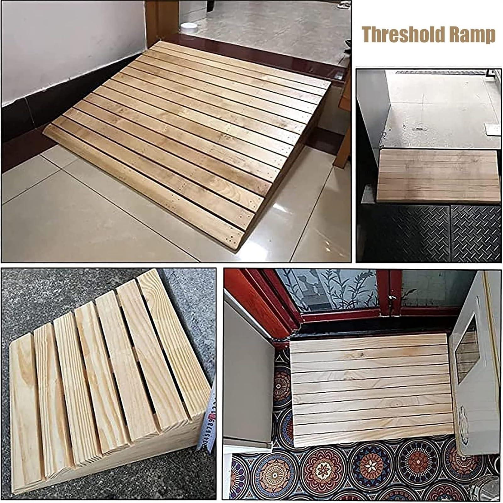 FreshCart Basics Solid Wood Threshold Ramp for Doorways Non Slip Entry Ramp for Seniors and Toddlers Mobility Ramp for Wheelchairs Bikes and Scooters 90x60x25cm