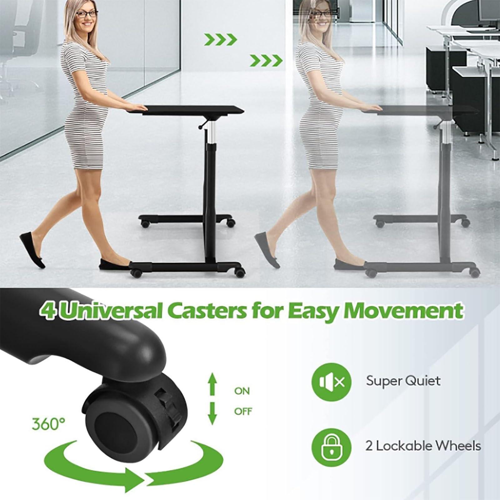 YMJKXF YMJKXF Over-Bed Tables, Compact Pneumatic Sit to Stand Up Computer Desk w/Lockable Wheels Ergonomic Rolling Laptop Table w/Steel Frame