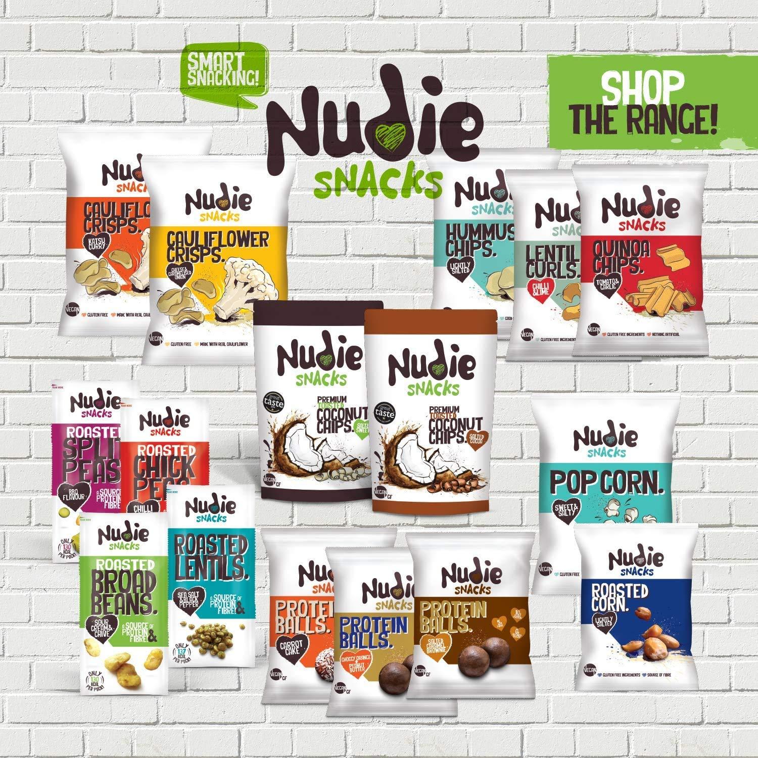 Nudie Snacks Healthy Snacks - Cauliflower Crisps by Nudie Snacks - Perfect Snack food for Kids Lunchboxes and Health Conscious Adults - 100% Vegan + Gluten Free - Katsu Curry (80g Sharing Bags)