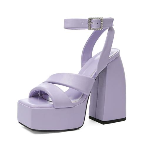 WOkismD WOkismD 14.5CM Women's Platform High Heel Sandals Ankle Strap Chunky Heel Open Toe Fashion Dress Wedding High Heels,Purple,36