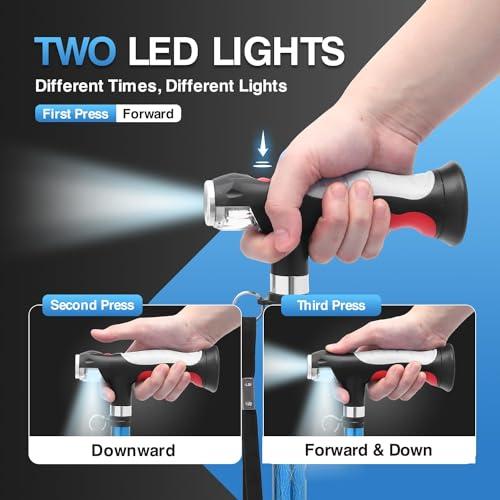 BeneCane BeneCane Walking Cane for Women Folding Cane for Men with Two Led Lights Quad Cane with Stable Base Lightweight and Adjustable Walking Stick (Blue)