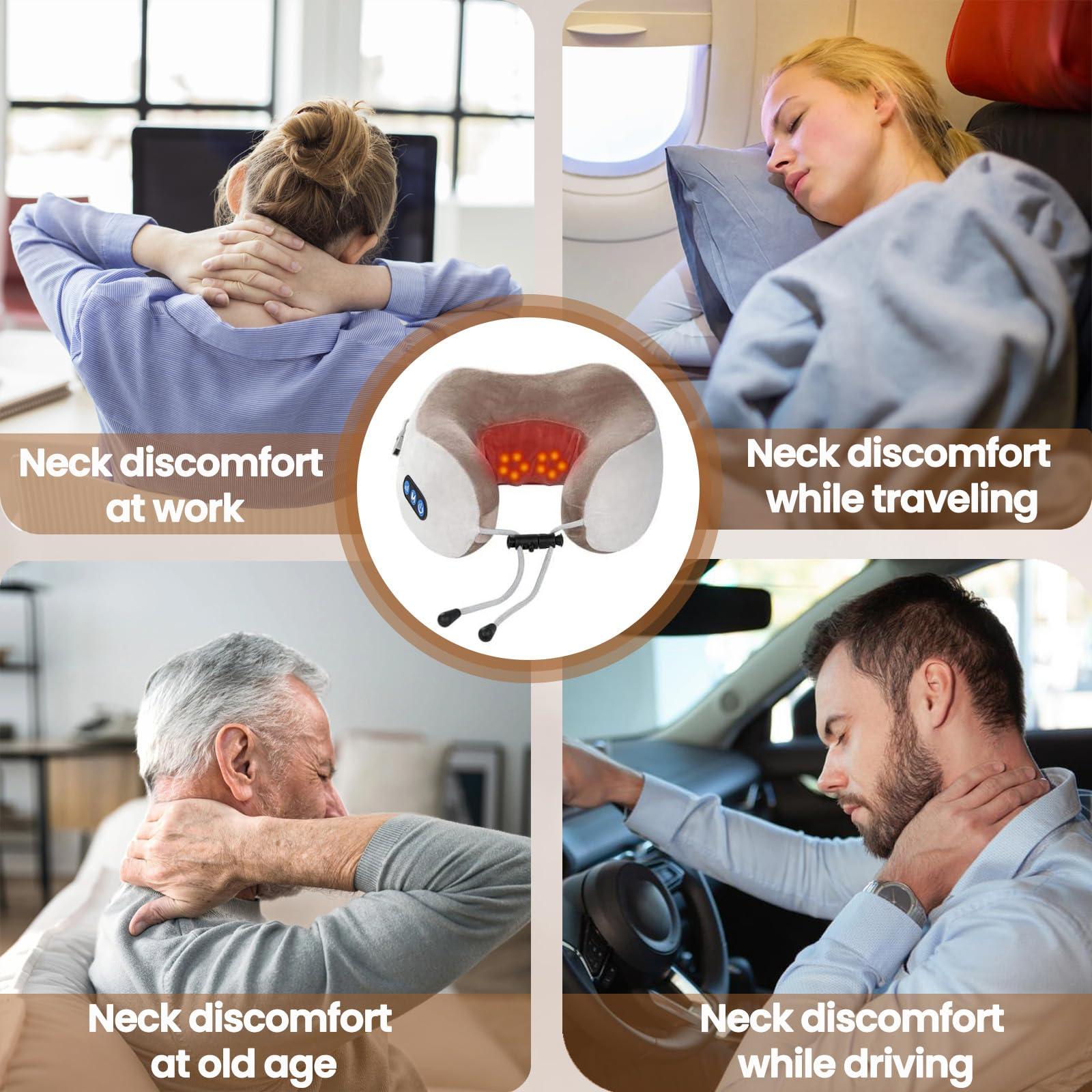 XTRWHZ Neck Massager, Snap-On Neck Massagers Travel U-Shaped Pillow Electric Neck Massage Pillow with 3 Strengths and 3 Modes Deep Tissue Kneading Neck Massager for Neck Pain, for Home and Office