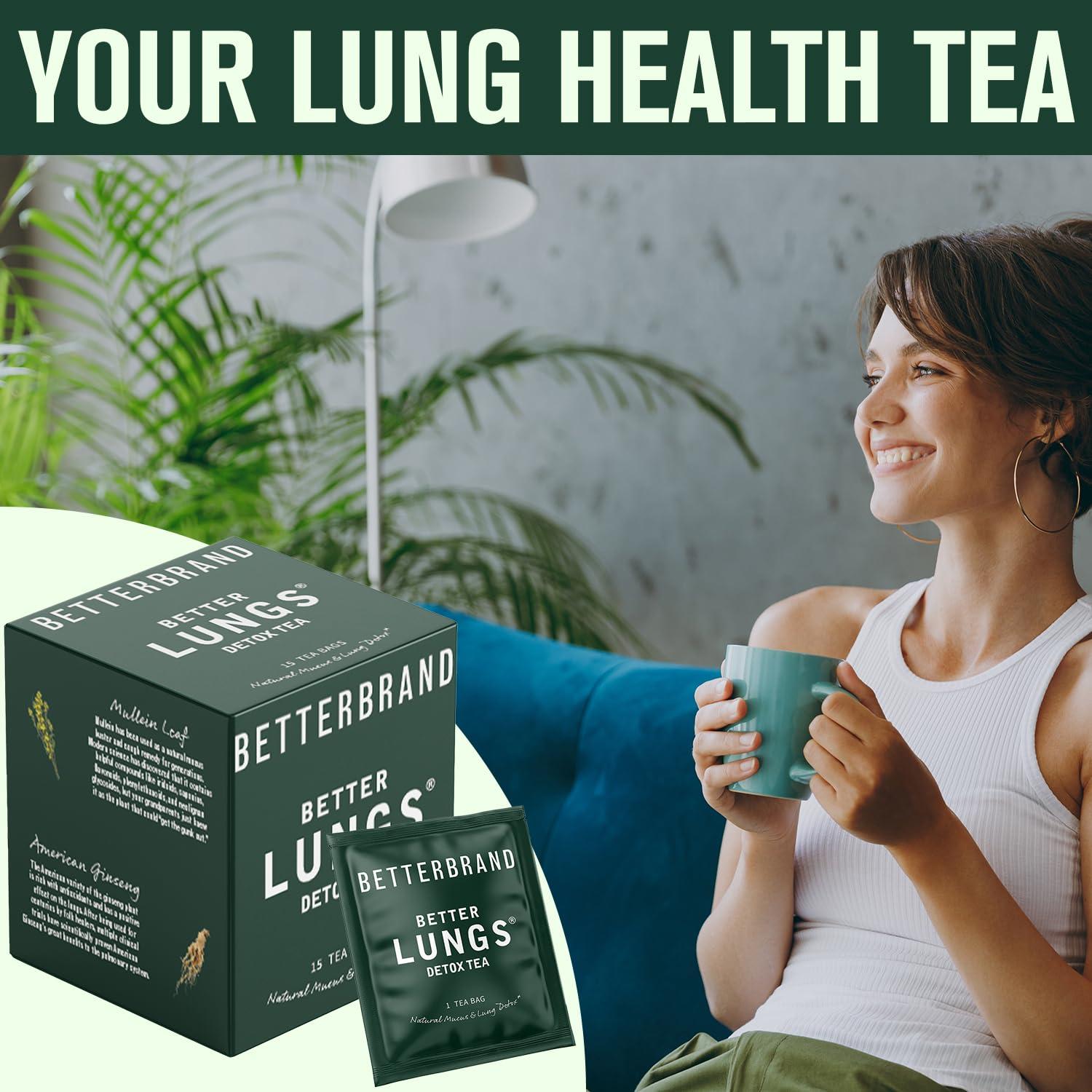 Betterbrand Betterbrand BetterLungs Detox Tea Herbal Tea for Respiratory Support | Mullein Leaf & Herbal Blend for Lung Health & Wellness | Caffeine-Free | 15 Tea Bags