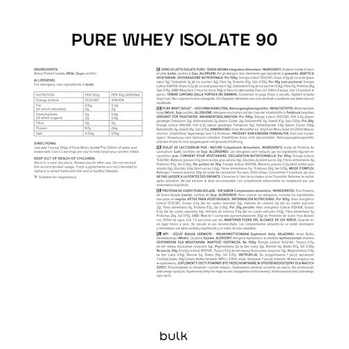 Bulk Bulk Pure Whey Protein Isolate, Protein Powder Shake, Unflavoured, 2.5 kg, Packaging May Vary