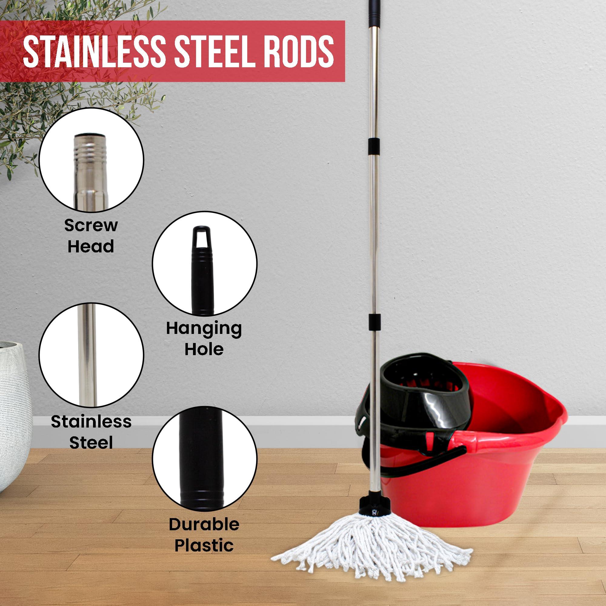 KMJ KMJ Red Mop and Buckets Sets with 2X Mops & Detachable Wringer- Classic Cleaning Plastic Mop and Bucket- Durable Plastic Bucket and Floor Mop Microfibre Mop and Bucket Set