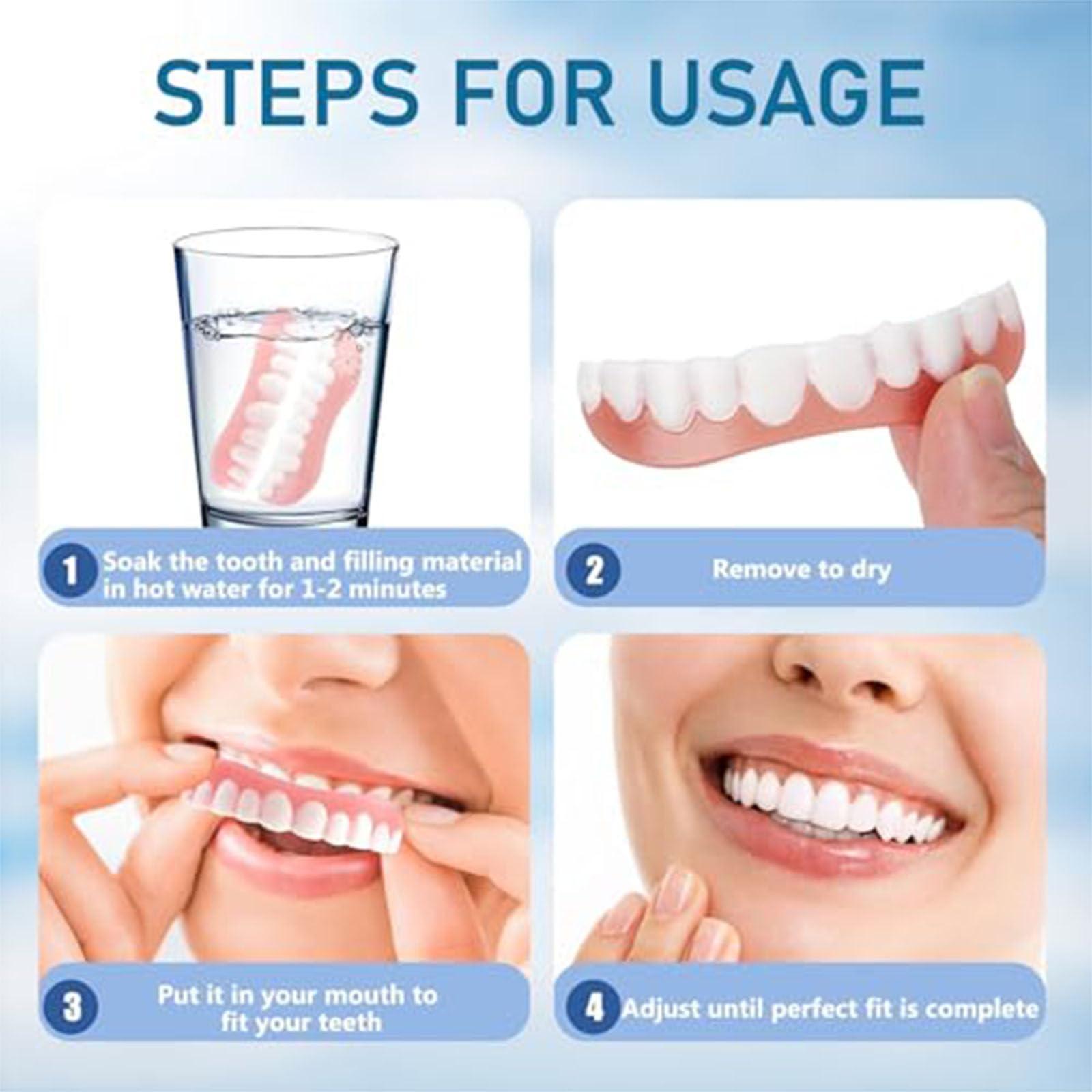 Brigtviee Brigtviee Silicone Reline Denture Set, 2 Pair of Snap-On Dentures Set Upper & Lower,Veneers Snap in Teeth Teeth Comfort Fit, for Men Women with Bad Teeth