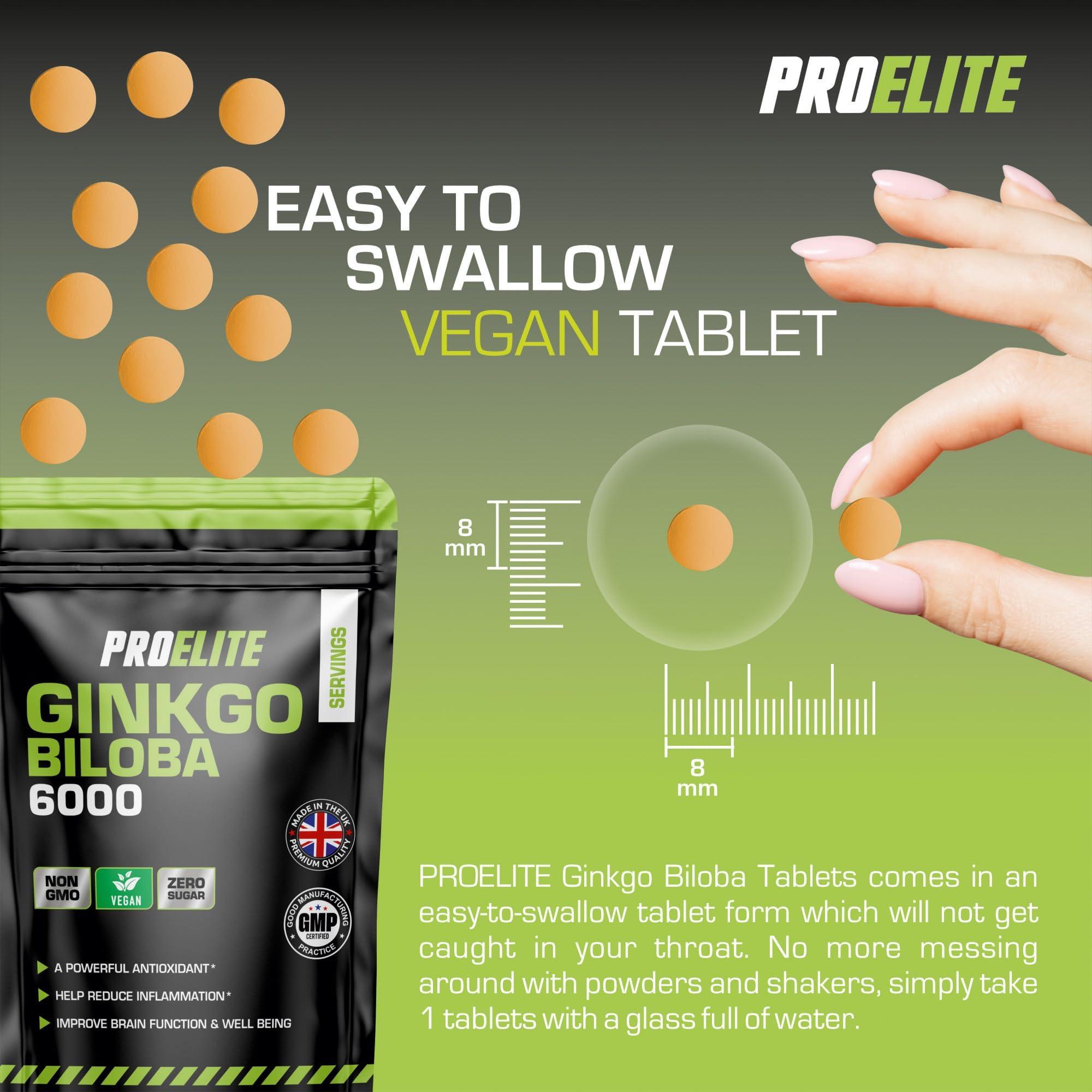PROELITE Ginkgo Biloba 6000mg - High Strength Vegan Ginkgo Biloba Leaf Extract 180 Tablets 50:1 Extract ? Gluten Free, GMO Free - Made in UK by PROELITE