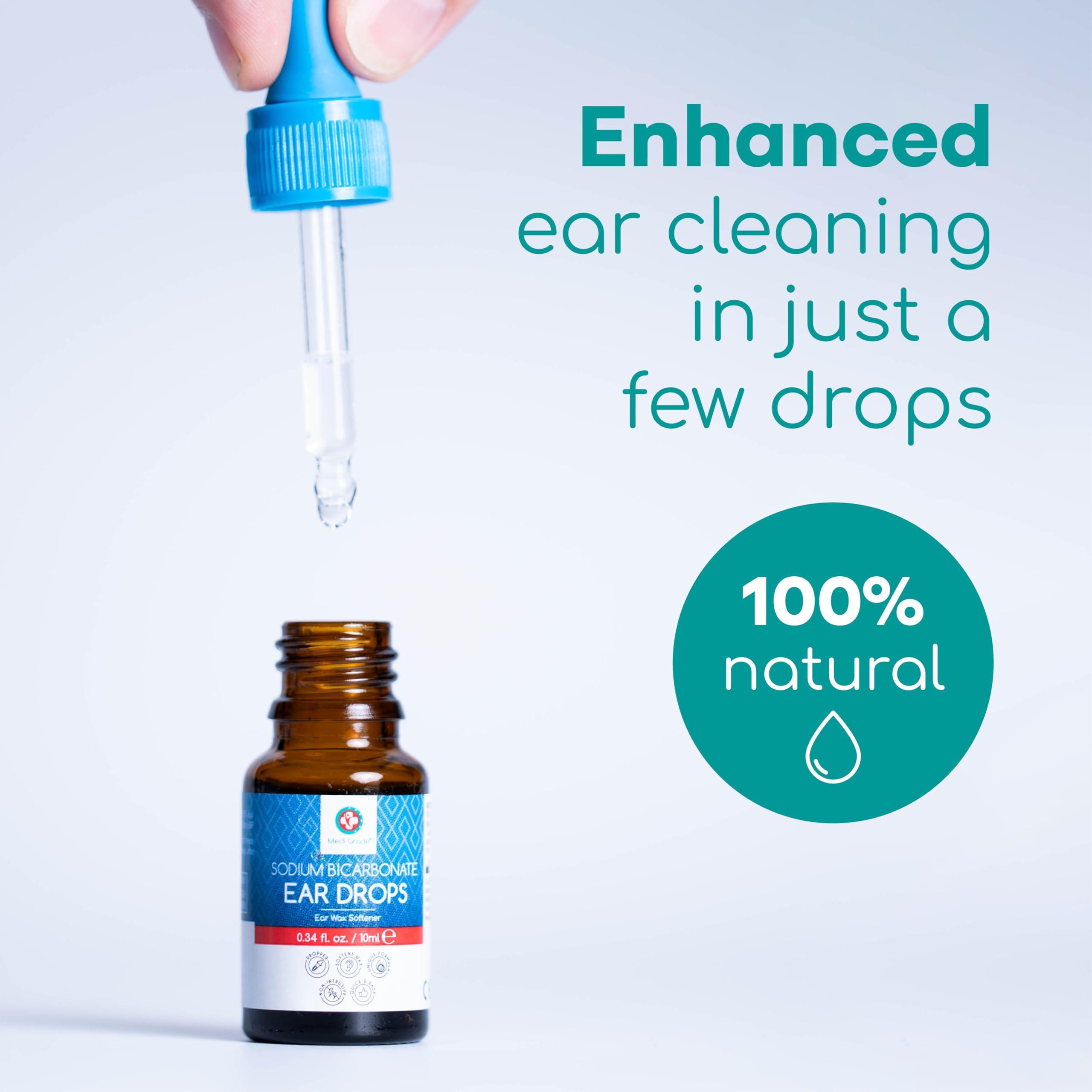 Medi Grade Medi Grade Quick-Action Sodium Bicarbonate Ear Drops for Wax Removal and Blocked Ears, 10ml - Ear Wax Removal Drops Dissolve and Remove Earwax for Clean Ears - Natural Bicarbonate of Soda Ear Drops