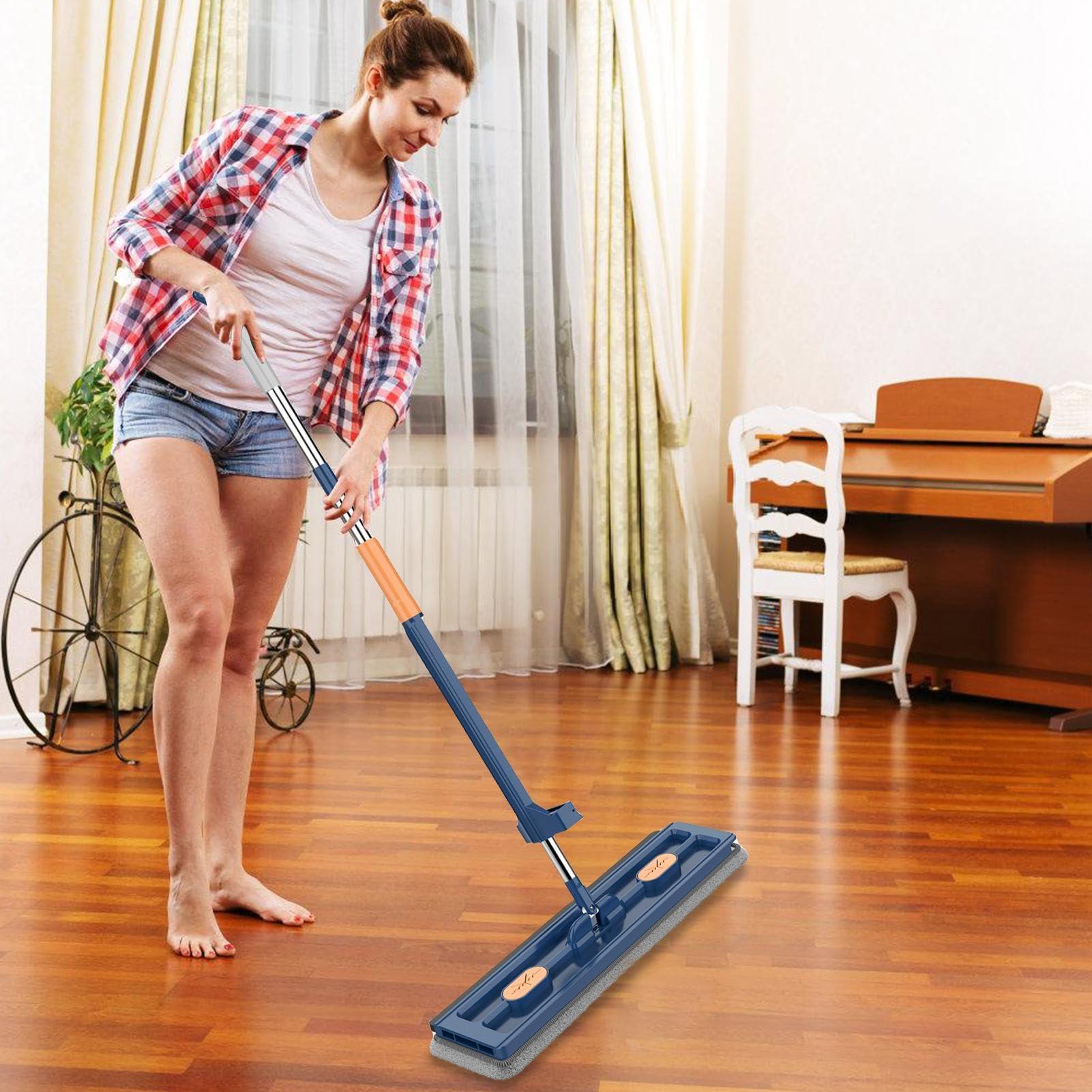 Generic Flat Head Mop - Wet And Dust Mopping - Dust Wet Dry Mop With 2 Reusable Microfiber Pads For Wet And Dry Use, Ceramic Tiles