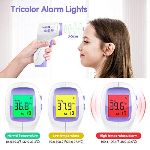 KKmier Thermometer for Adults, KKmier Digital Forehead Thermometers, Non Contact Infrared Temperature Checker for Adults Children Baby, Thermometer Gun with Fever Alarm, 2s Readings, 99 Measurement Memory