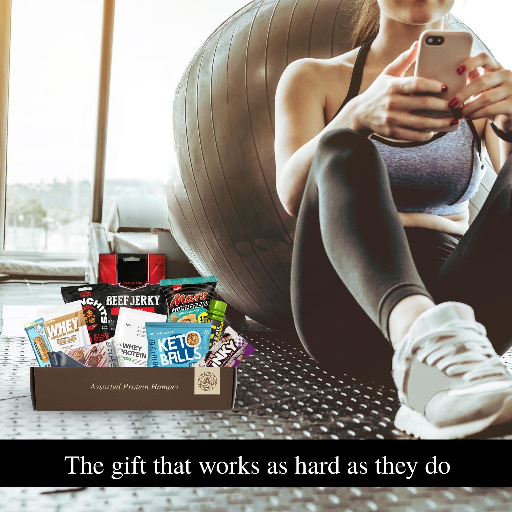 A Amousa Protein Hamper-Protein Gift Set & Fitness Hamper Including Protein Bar, Protein Powder & More! This Protein Box Is A Great Gym Gifts for Men&Women! Protein Gifts for Men,Women & Gifts for Gym Lovers!