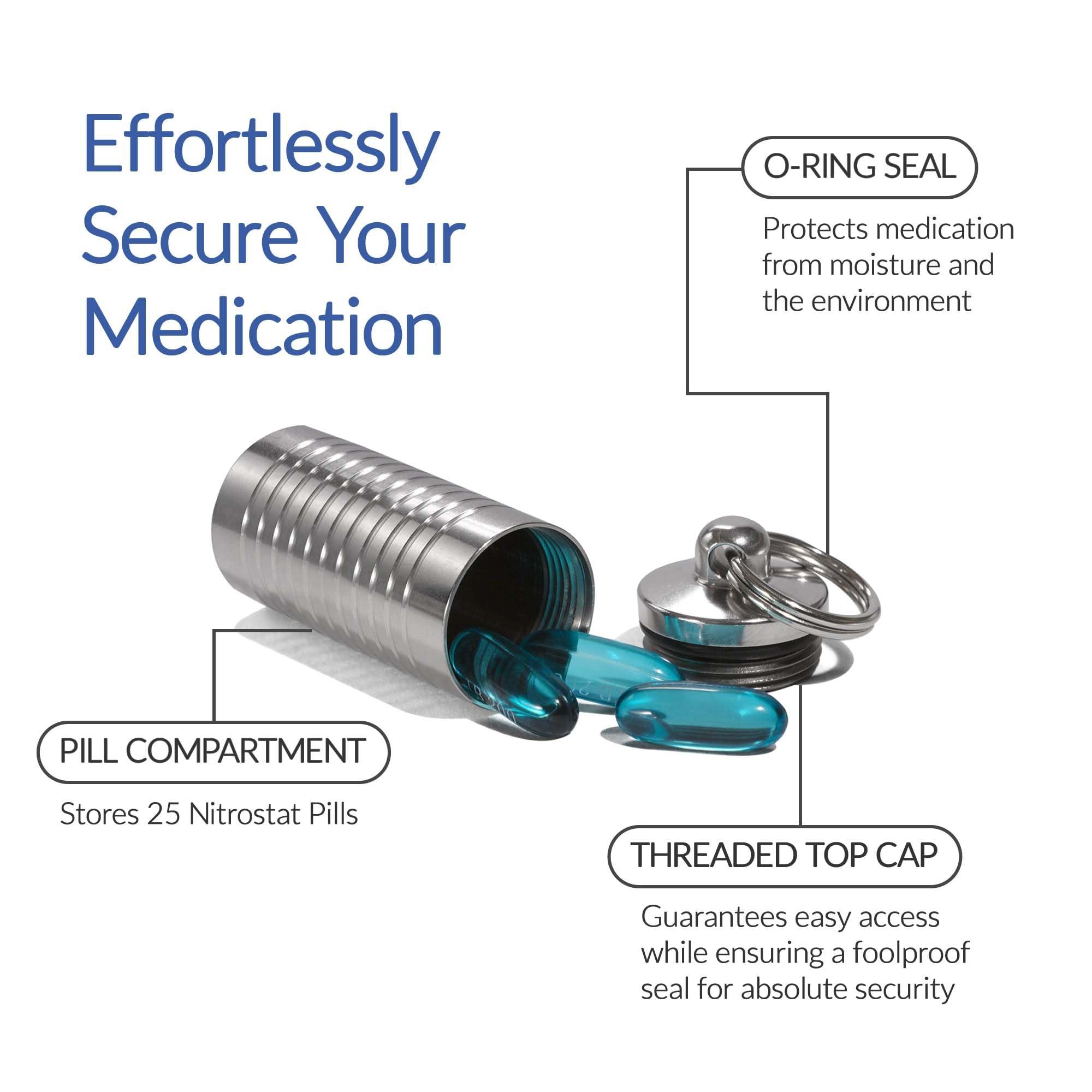 Cielo Pill Holders Cielo Pill Holders - Waterproof Large Single Chamber Stainless Steel Keychain Pill Fob and Nitro Bottle Holder