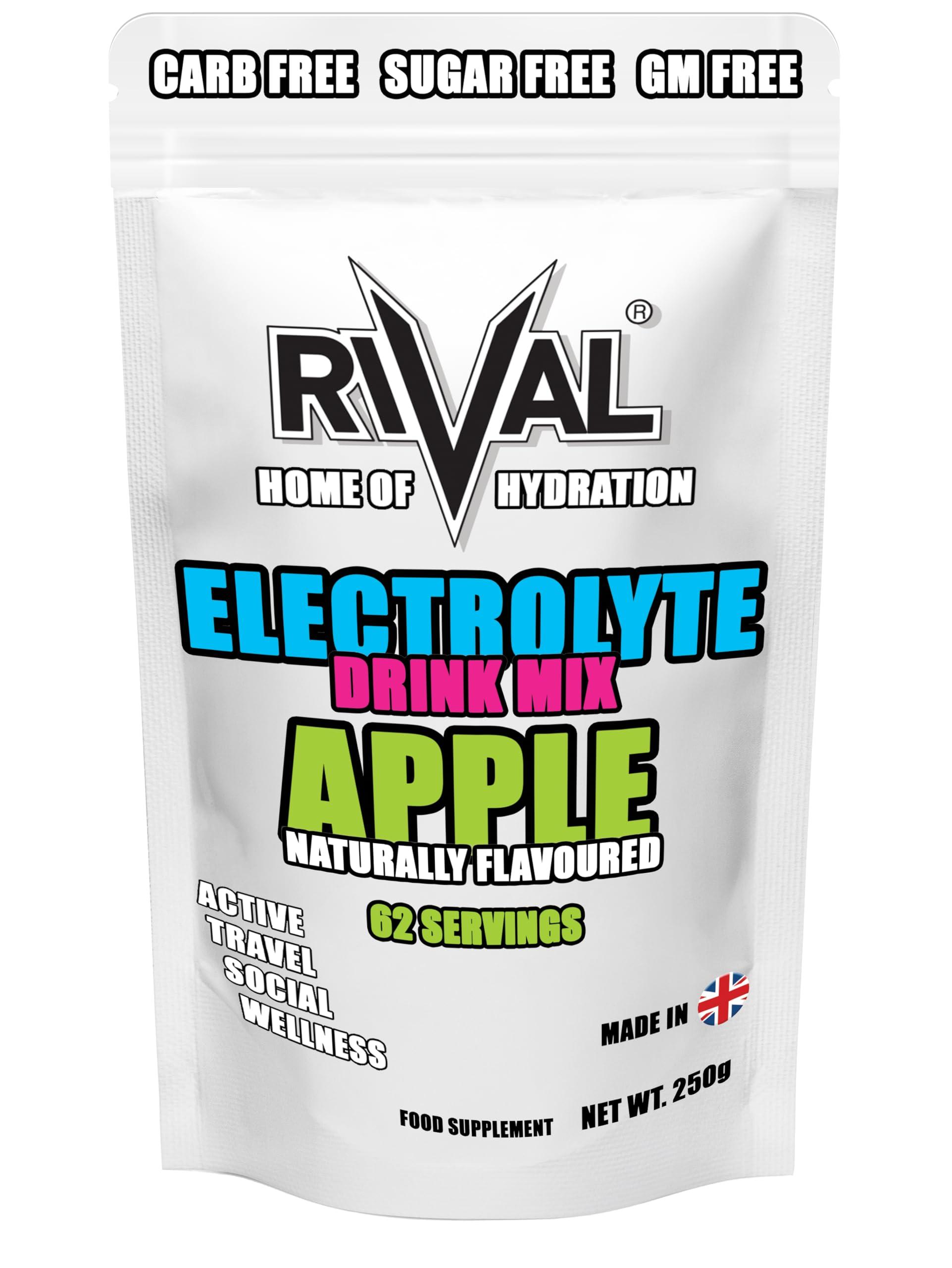 Rival Sports Fuel Rival Electrolyte Powder 250g Rapid Rehydration Naturally Flavoured, Sugar Free, Zero Carbs, Vegan, Keto Friendly - 62 Servings Made in The UK | Apple