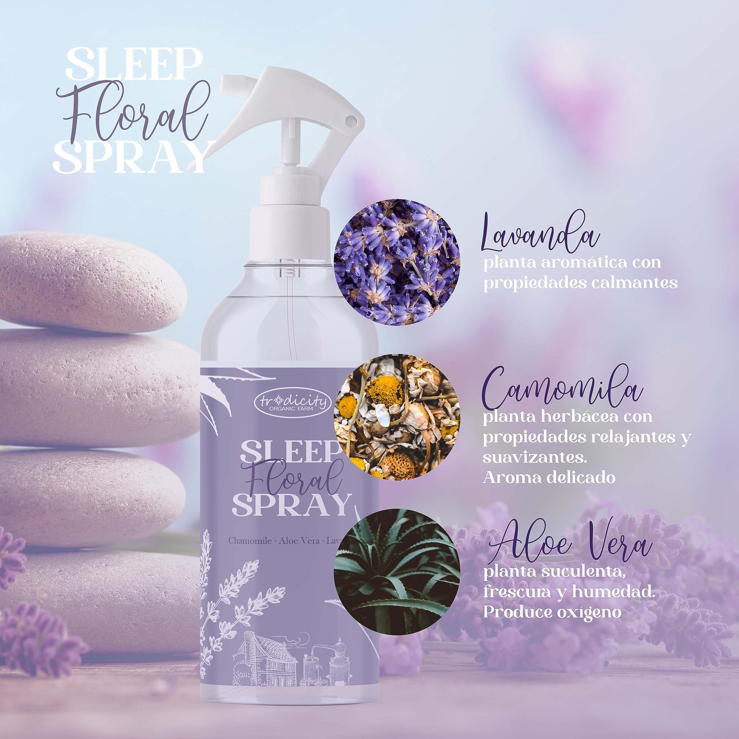 tradicity ORGANIC FARM Deep Sleep Pillow Spray for a Better Sleep 250ml Pillow Mist Lavender (Relaxing), Aloe Vera (Oxygen) and Chamomile (Calming) Essential Oils Bedtime Sleeping Mist Calm Down Sleep Spray