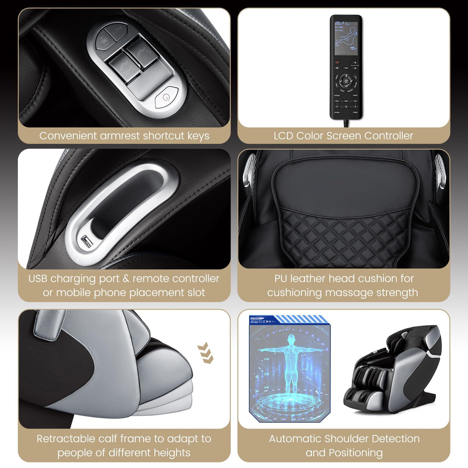 COSTWAY COSTWAY Massage Chair for Home, Electric Zero Gravity 3D SL Track Full Body Shiatsu Massage Recliner with AI Voice Control, Bluetooth, Yoga Stretching, Handrail Shortcut Key, Airbags & Heating (Black)