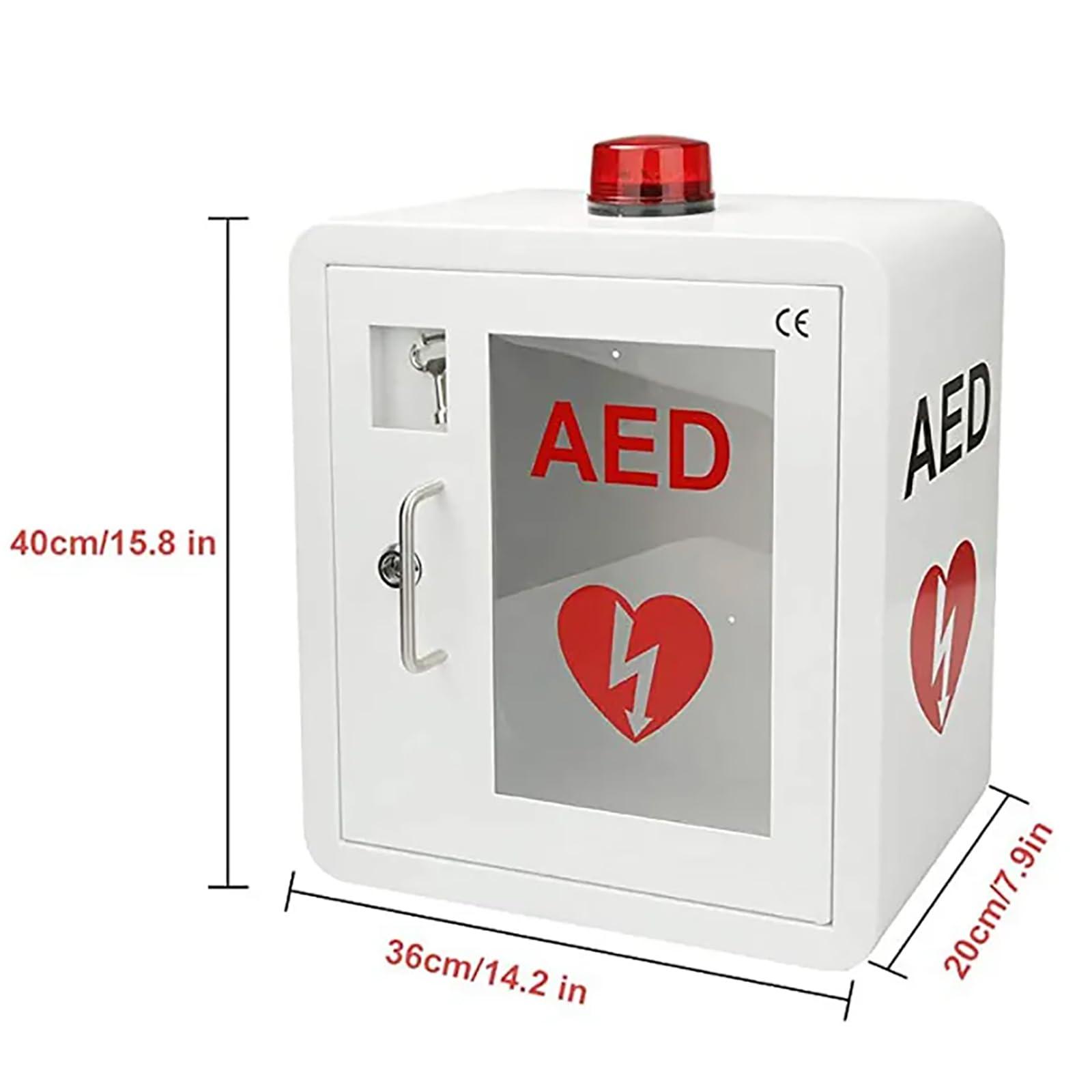FreshCart Basics AED Defibrillator Storage Cabinet - Wall Mounted Storage with Key & Alarm | Home & Office First Aid Organizer for AED Defibrillator - Rounded Corner Design