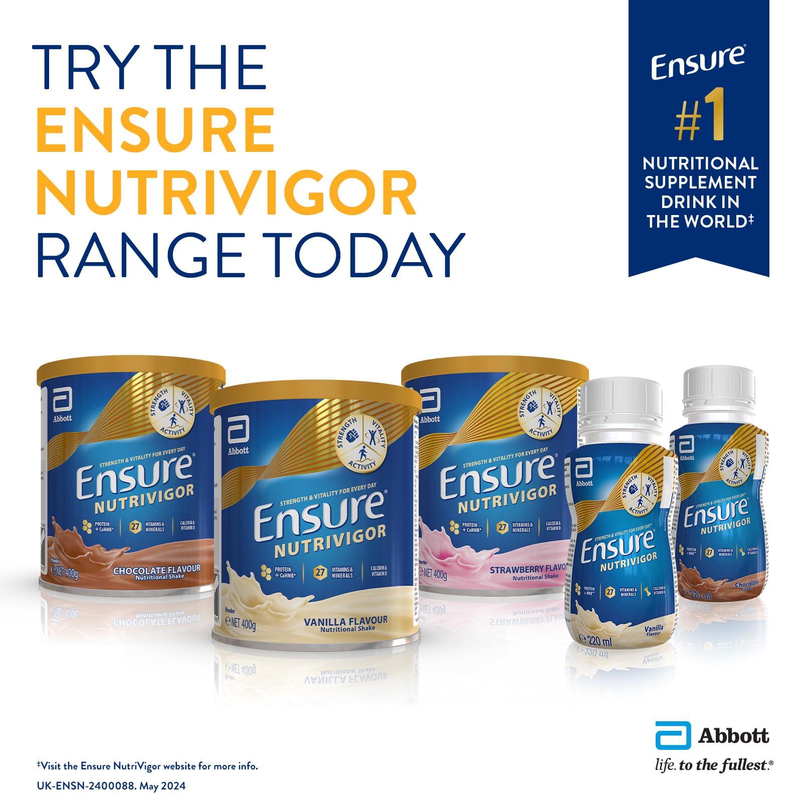 Ensure Ensure NutriVigor Nutritional Shake | 400g | Vanilla Flavour |Support Strength, Energy and Immunity | Food supplement with Protein, 27 Vitamins and Minerals | With Vitamin D, Vitamin C and Vitamin B