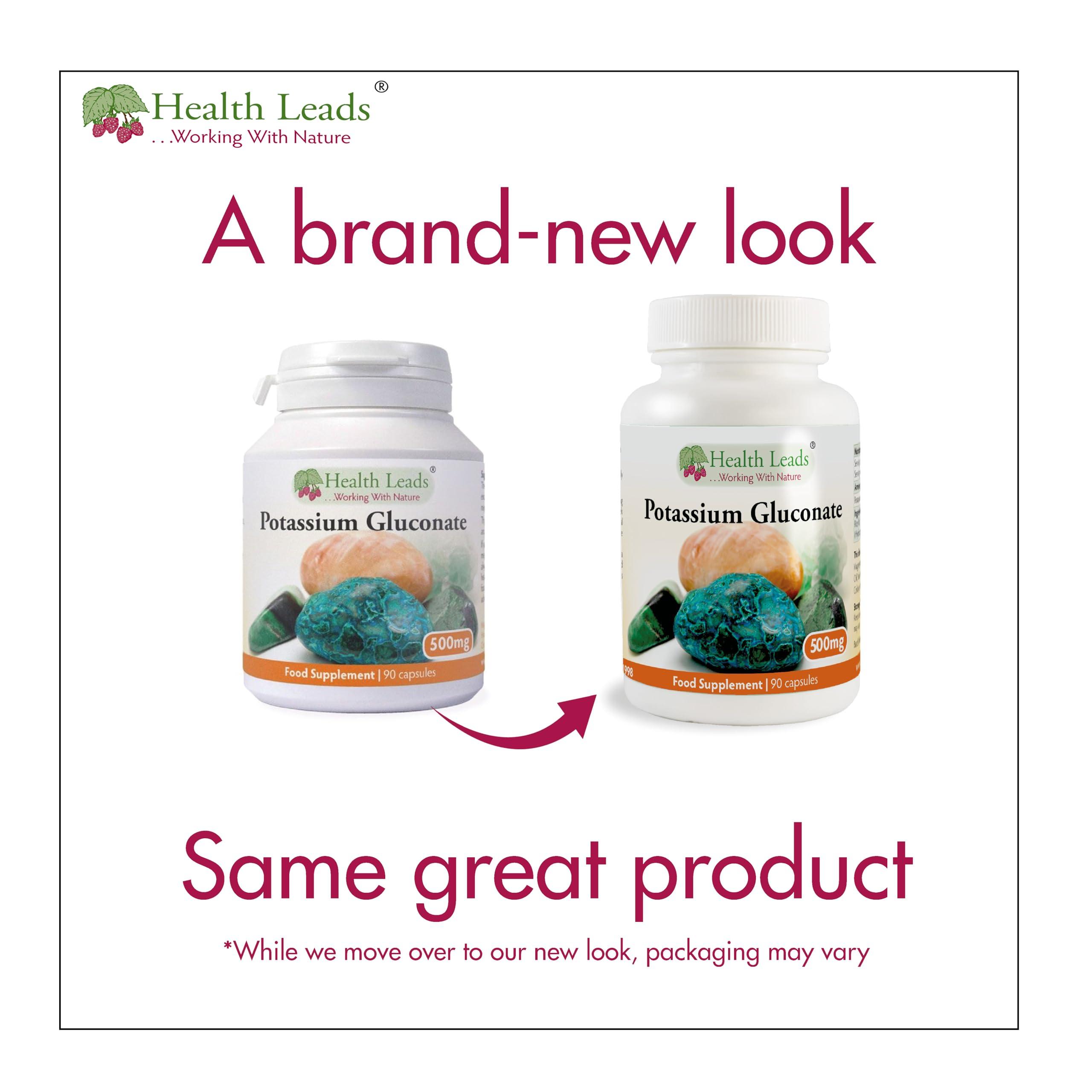 Health Leads ...Working With Nature Potassium Gluconate 500mg x 90 Capsules (100% Additive Free Supplements)