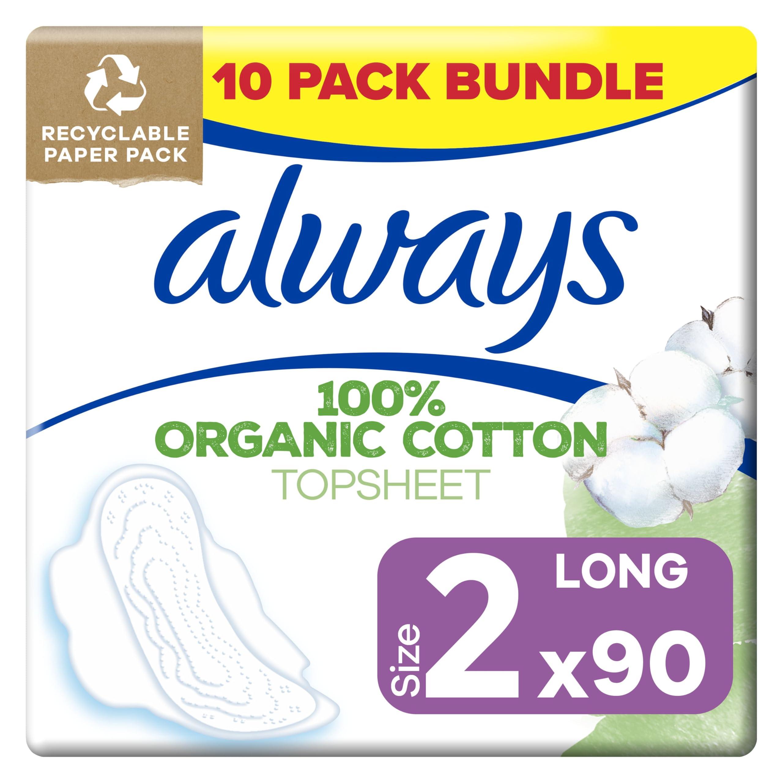 Always Always Cotton Protection Ultra Normal Sanitary Towels, Size 2 With Wings, 90 Pads, 100% Organic Cotton Topsheet