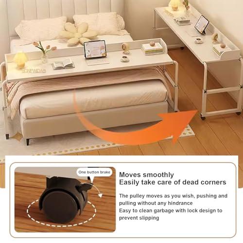 ZAIHW Adjustable Rolling Overbed Table - King Size, Laptop Desk for Home Office (Wood Color, 120cm)