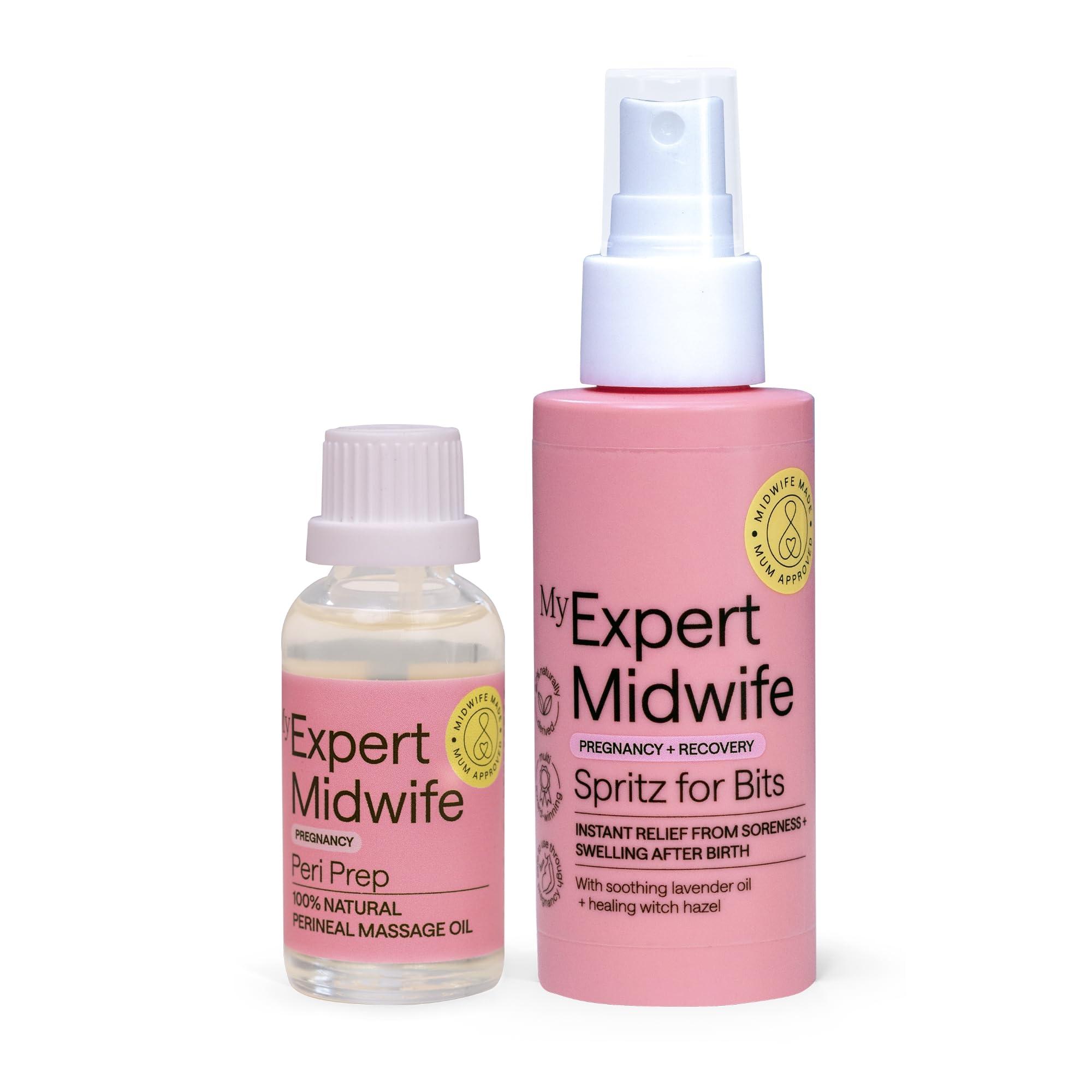 My Expert Midwife My Expert Midwife Just For Bits - Birth Prep & Recovery Duo with Spritz for Bits Postnatal Relief Perineal Spray and Peri Prep Your Bits Perineal Massage Oil (Pack of 2)