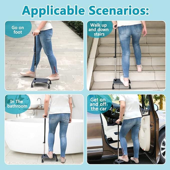 NEPPT Stair Climbing Cane Half Step Stair Walker Aid Devices Stairway Lift for Elderly Seniors Assist Helper Adjustable 4 Pronged Quad Base Balance Stability Walking Sticks