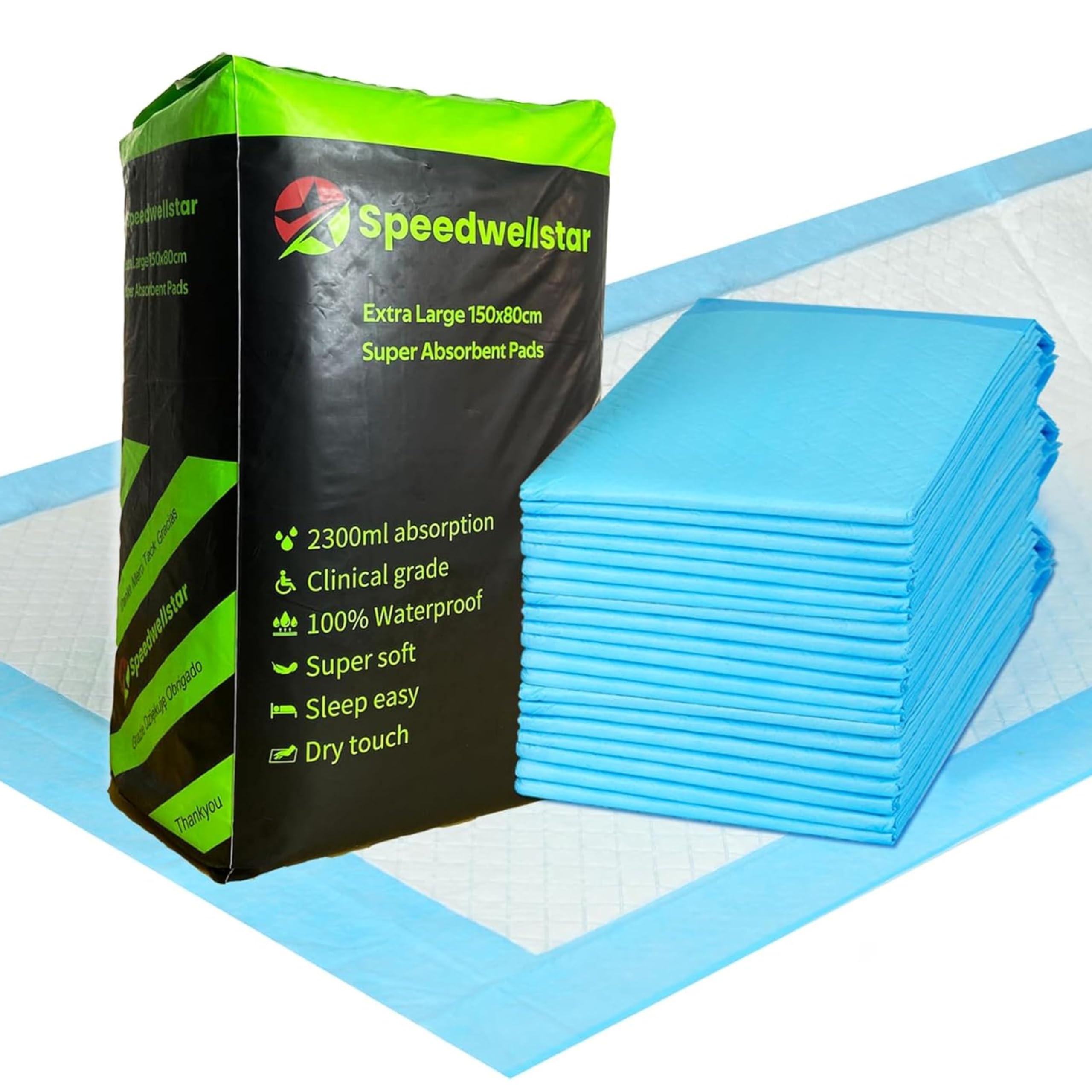 Speedwellstar 150 x 80 cm Extra Large 2300 ml Disposable Incontinence Bed Pads Pack of 20 Super Absorbent Protector Full Size Bed Wee 2300 ml