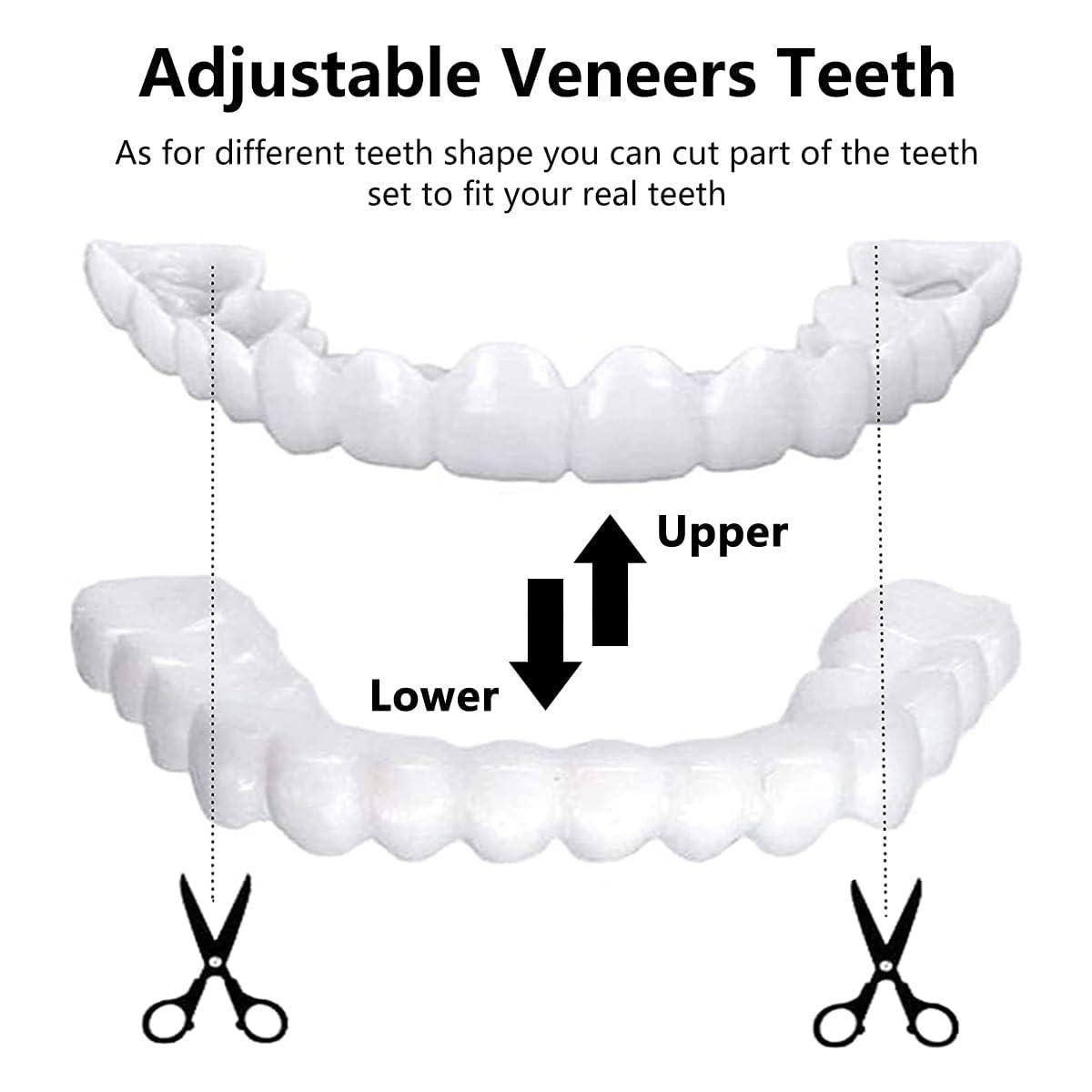 Wttfc 2 Pairs False Teeth Clip in Teeth Instant Perfect Smile Teeth Veneers Comfort Fit Flex Cosmetic Teeth Braces Cover Bad Teeth Top And Bottom for Men And Women Adult