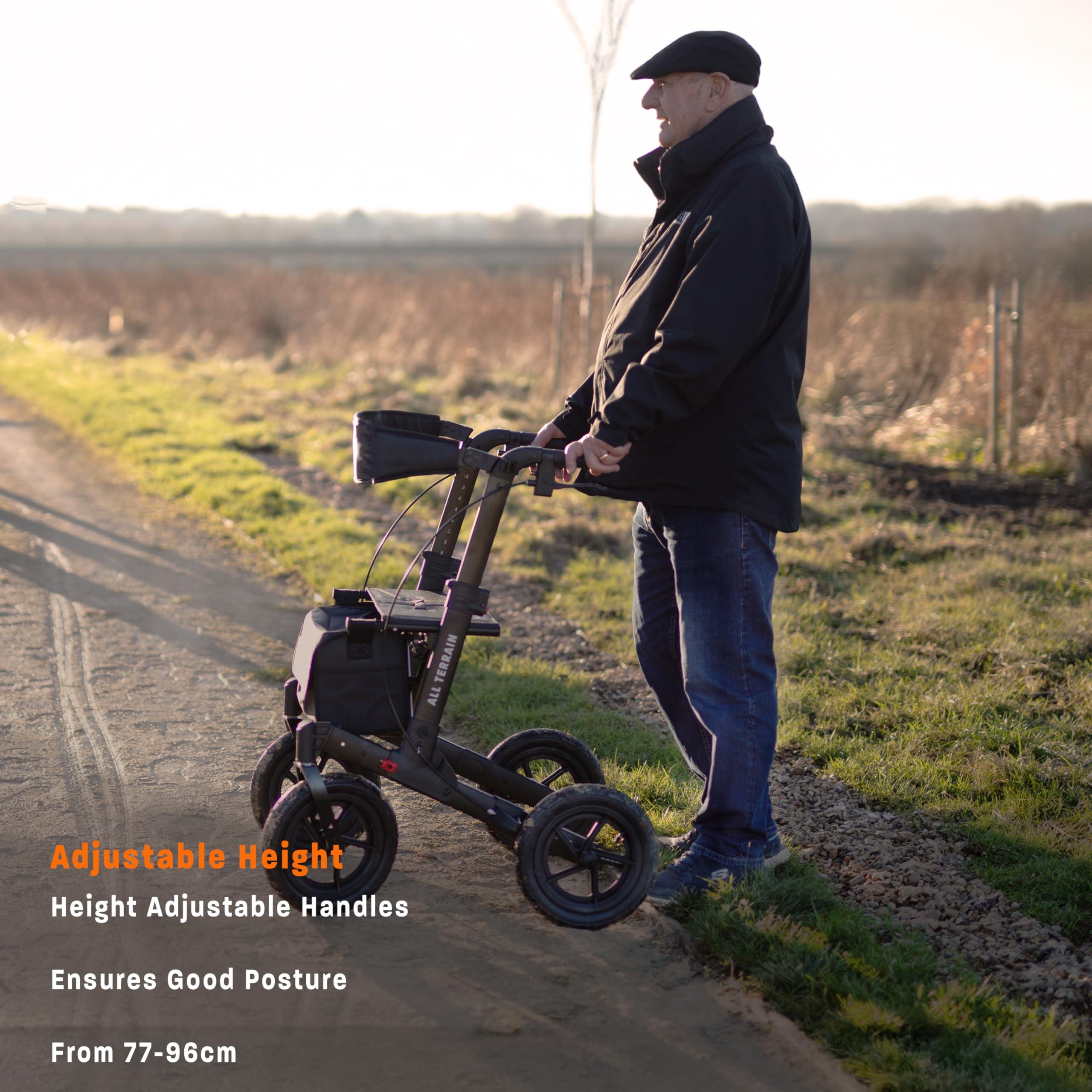 MobiQuip MobiQuip All Terrain 4 Wheel Walker with Seat, Folding Rollator with Large Wheels, Lightweight and Easy to Manoeuvre Over All Terrains, Walker for Adults Mobility or Walking Aid (Champagne)