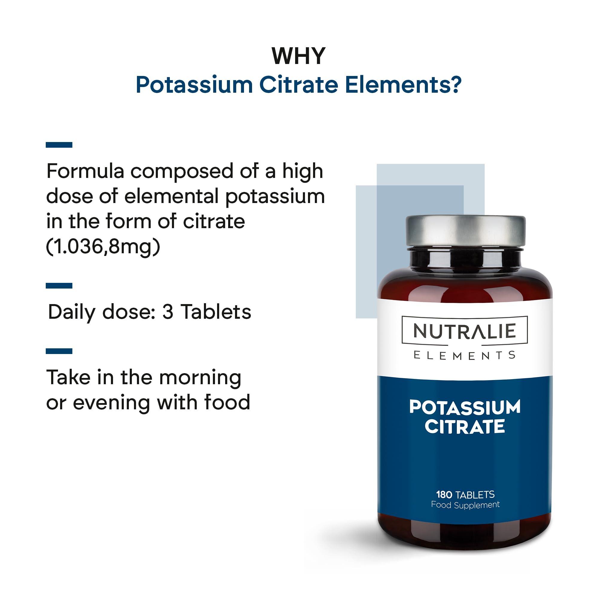 NUTRALIE Potassium - Potassium Citrate - High Dose - 2880mg - Element Pure Potassium +1000mg - Muscle - Potassium Citrate - 180 Tablets - Nutralie
