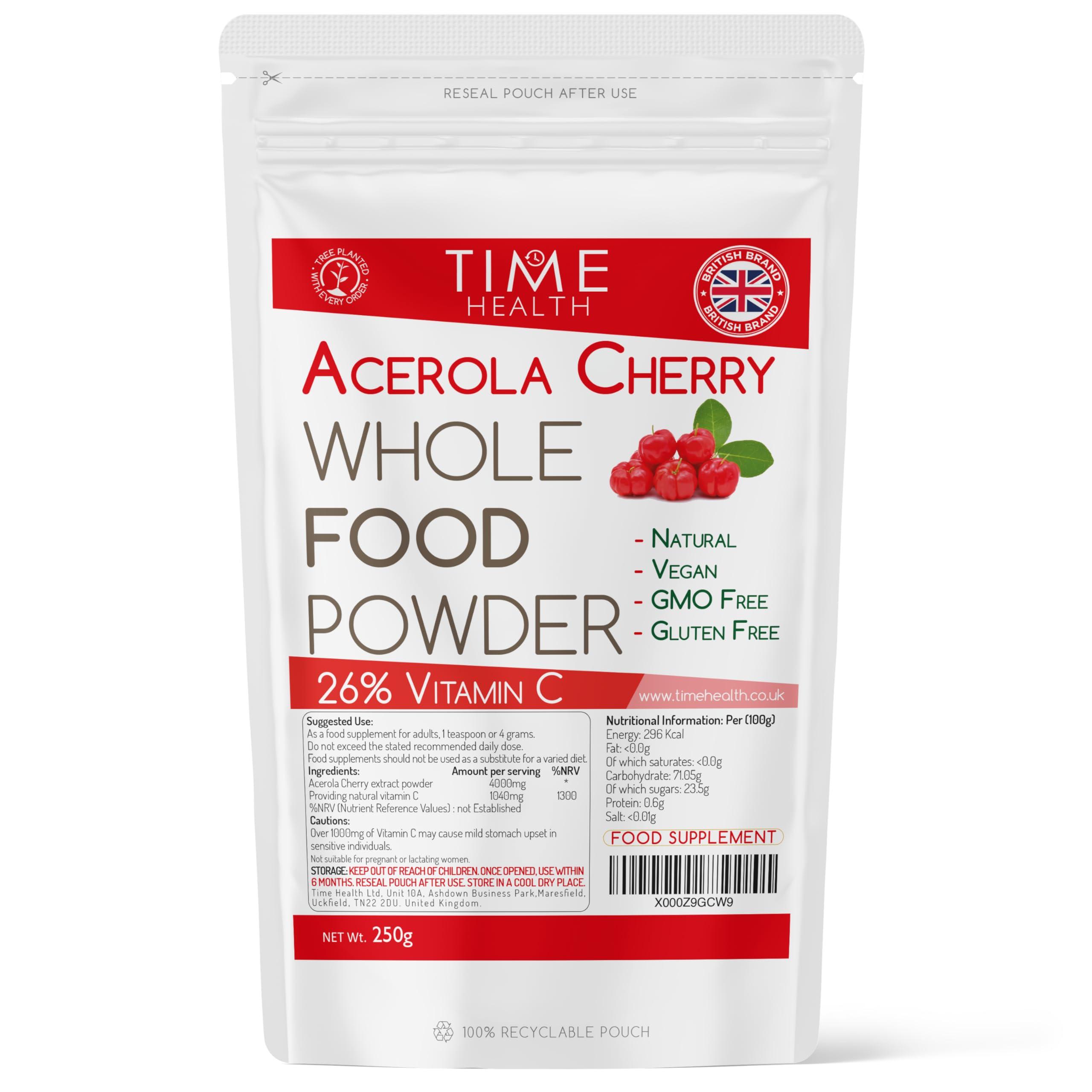 Time Health Acerola Cherry Spray Dried Juice Powder - Natural & Wholefood VIT C - 100g 250g 500g 1kg (250g Powder Pouch)